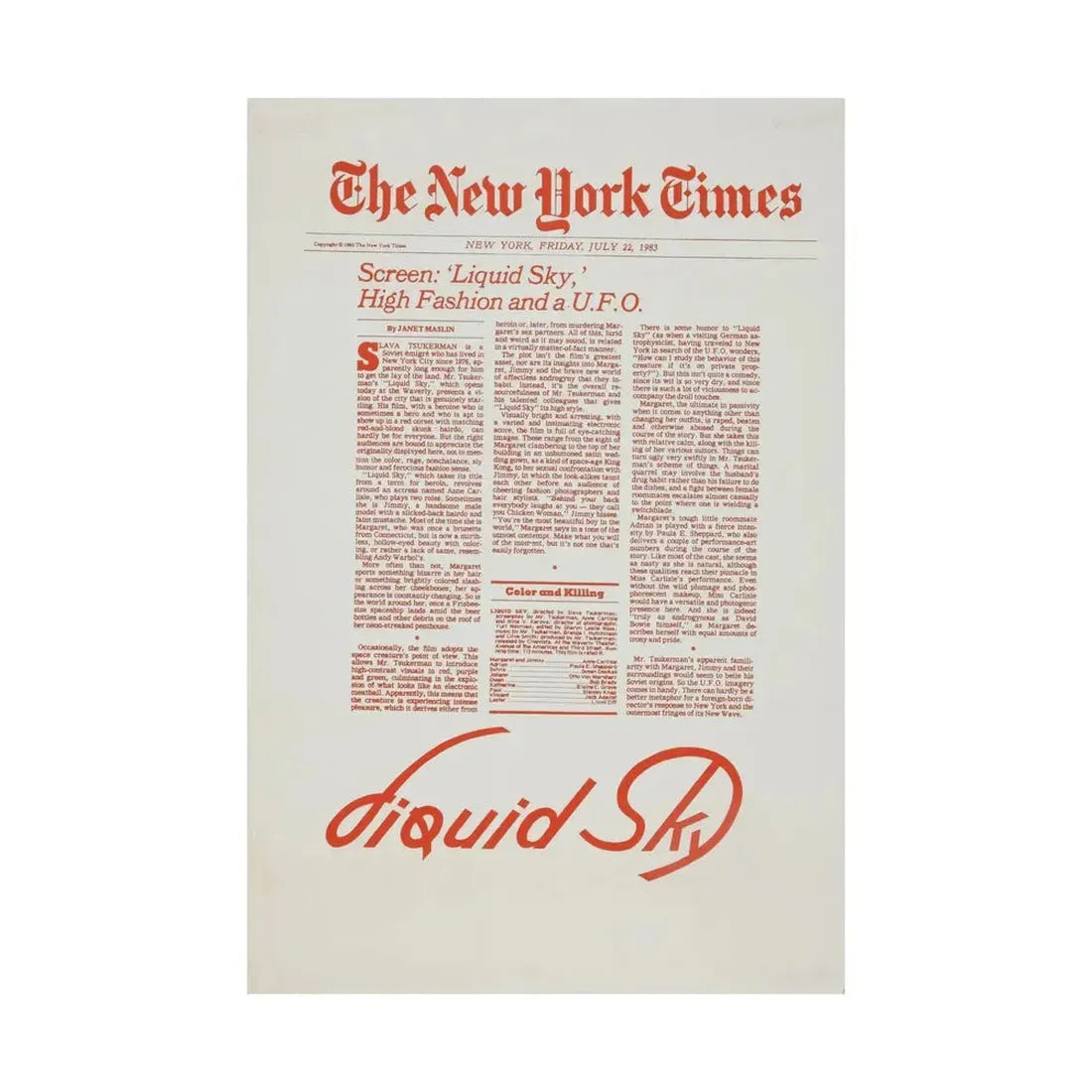 LIQUID SKY (TEASER) 1982 - Paper Movie Poster - The Sticker Space