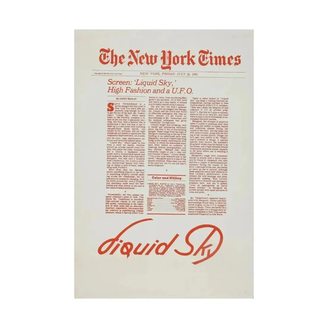 LIQUID SKY (TEASER) 1982 - Paper Movie Poster - The Sticker Space