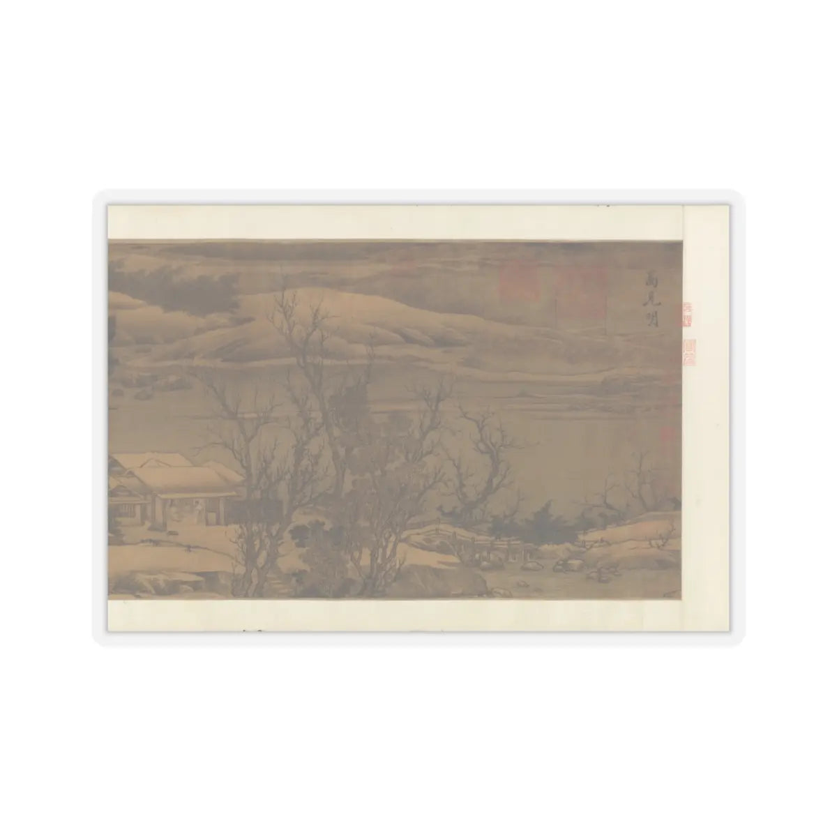 Liu Songnian - Snowy landscape with rustic riverside retreat - ca. late 12th century v2 - STICKER Vinyl Kiss-Cut Decal