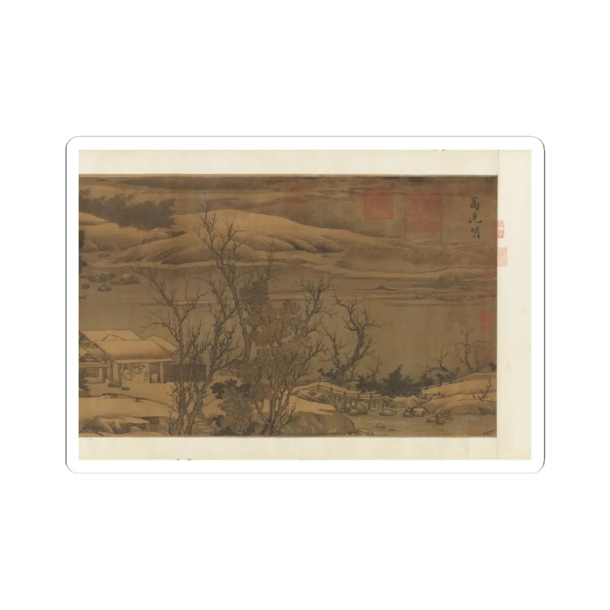 Liu Songnian - Snowy landscape with rustic riverside retreat - ca. late 12th century v2 - STICKER Vinyl Kiss-Cut Decal