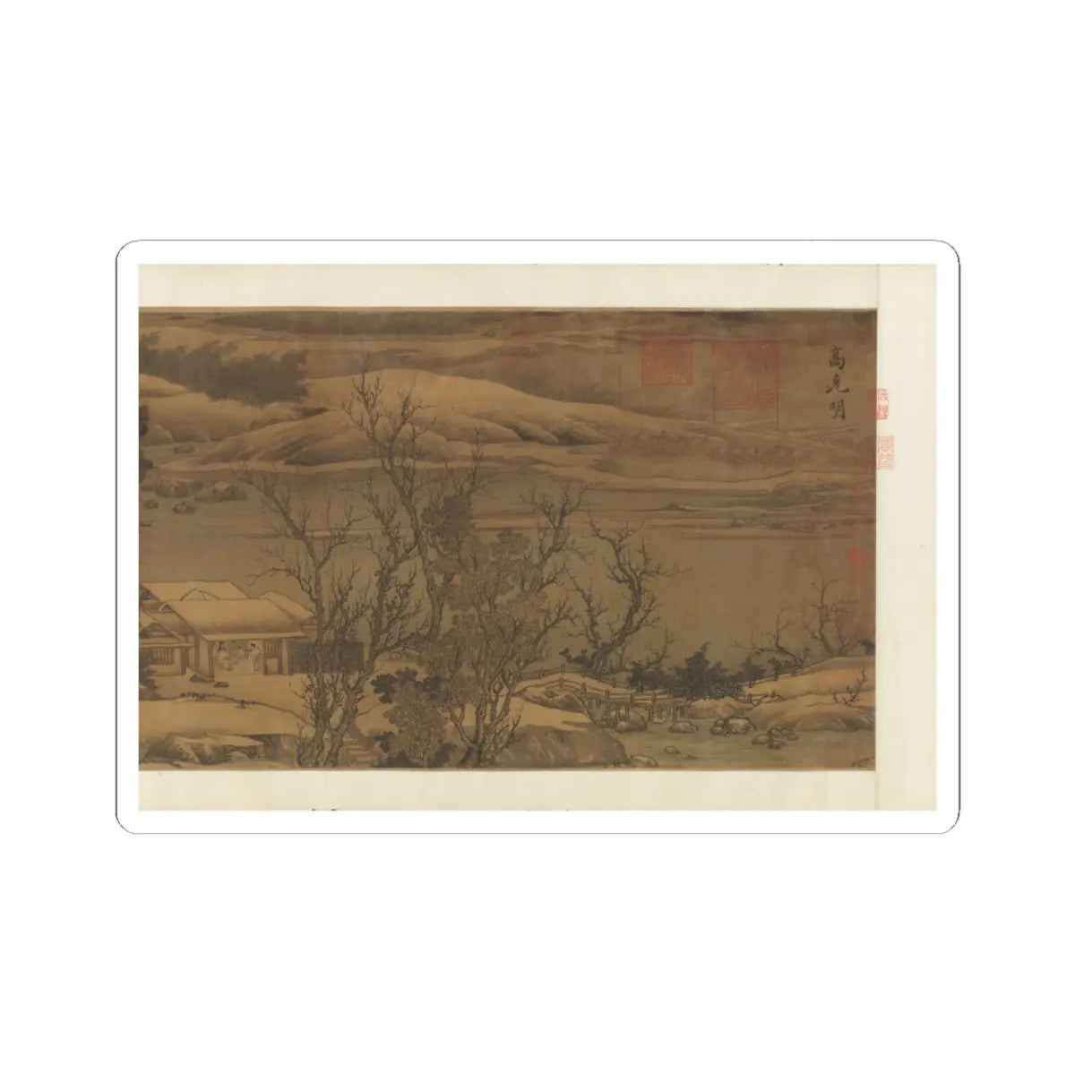 Liu Songnian - Snowy landscape with rustic riverside retreat - ca. late 12th century v2 - STICKER Vinyl Kiss-Cut Decal