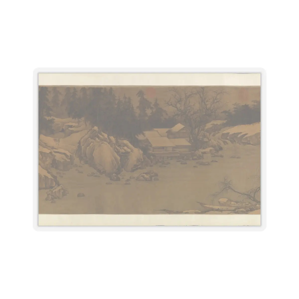 Liu Songnian - Snowy landscape with rustic riverside retreat - ca. late 12th century v4 - STICKER Vinyl Kiss-Cut Decal