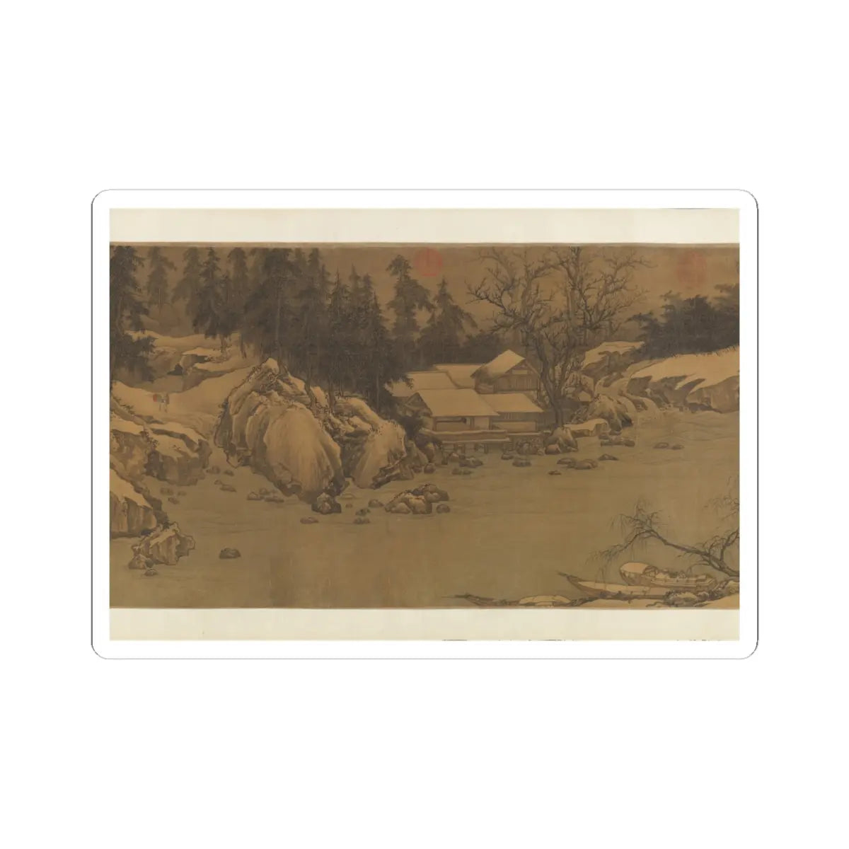 Liu Songnian - Snowy landscape with rustic riverside retreat - ca. late 12th century v4 - STICKER Vinyl Kiss-Cut Decal