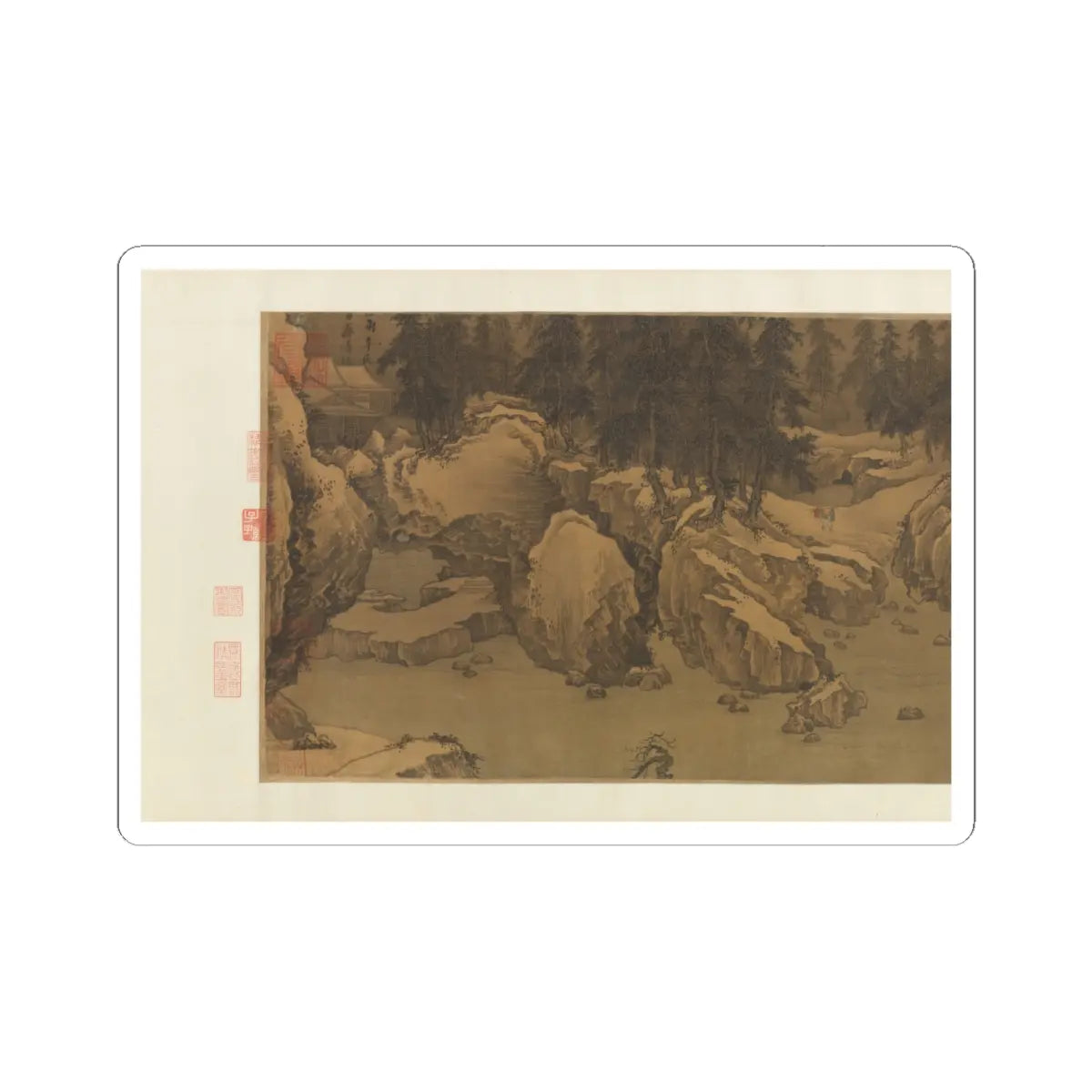 Liu Songnian - Snowy landscape with rustic riverside retreat - ca. late 12th century v5 - STICKER Vinyl Kiss-Cut Decal