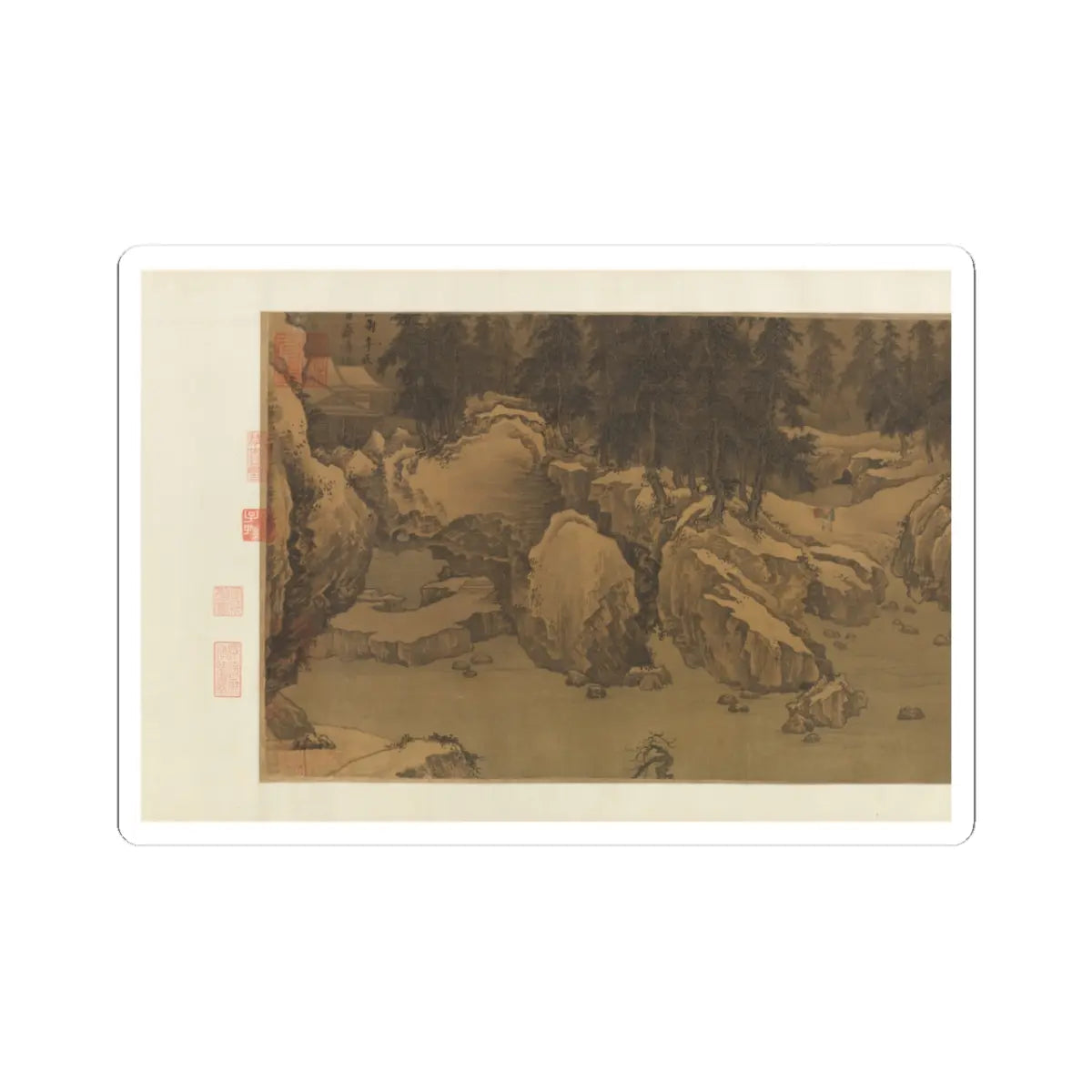 Liu Songnian - Snowy landscape with rustic riverside retreat - ca. late 12th century v5 - STICKER Vinyl Kiss-Cut Decal
