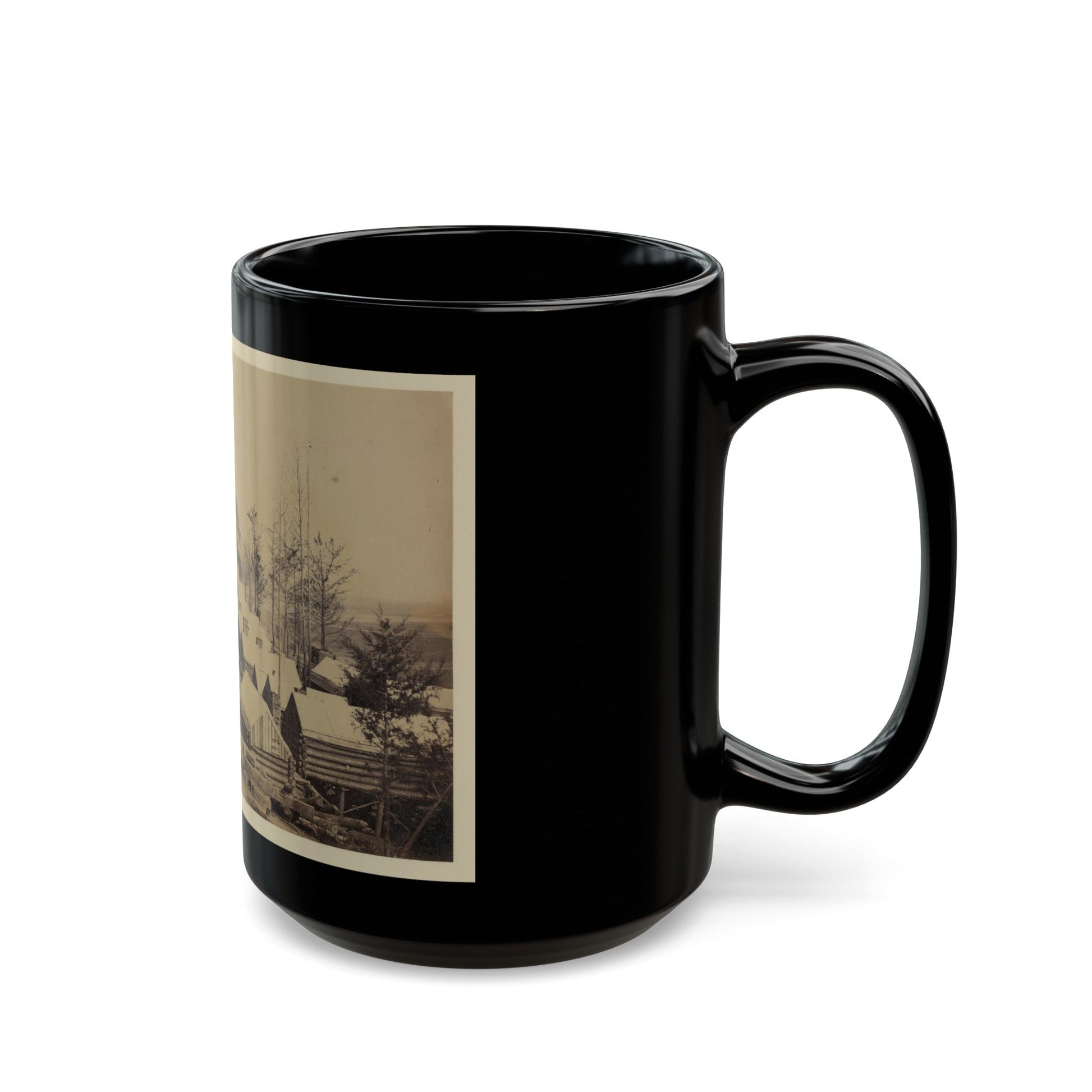 Log Cabin Barracks At A Military Facility (U.S. Civil War) Black Coffee Mug-The Sticker Space