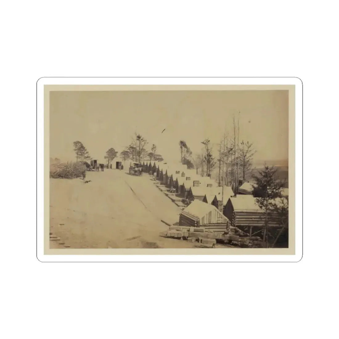 Log Cabin Barracks at a Military Facility (U.S. Civil War) STICKER Vinyl Kiss-Cut Decal 2 Inch White - The Sticker Space