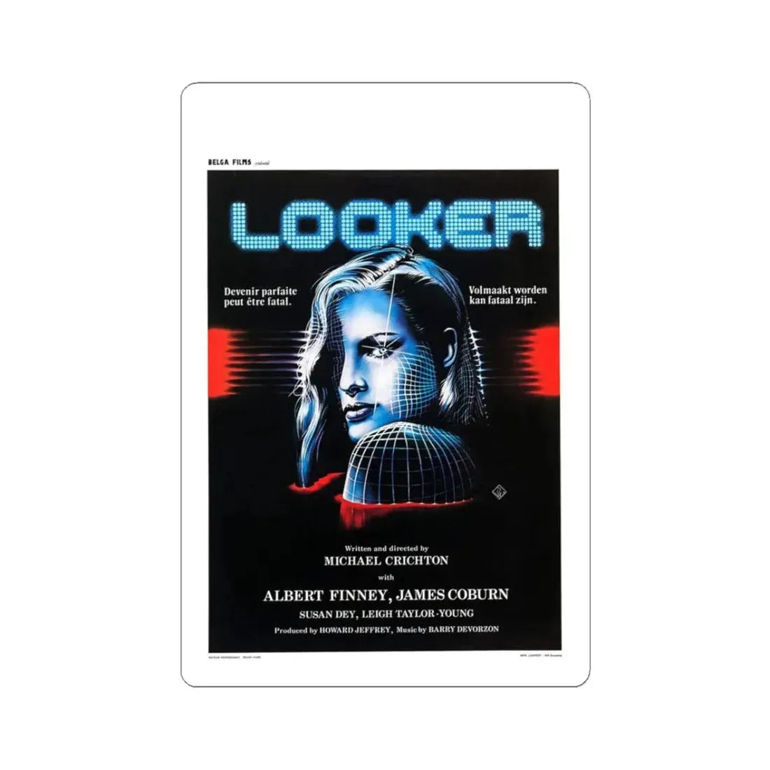 LOOKER (BELGIAN) 1981 Movie Poster - STICKER Vinyl Kiss-Cut Decal 3 Inch White - The Sticker Space