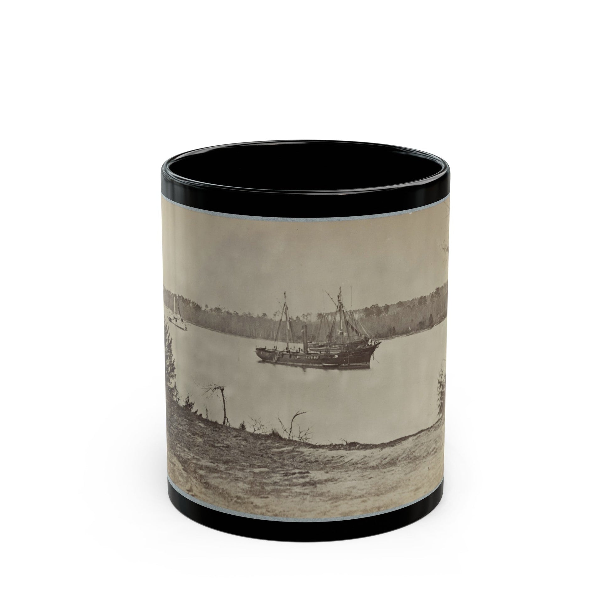 Looking Down James River From Dutch Gap, February 1865 (U.S. Civil War) Black Coffee Mug-11oz-The Sticker Space