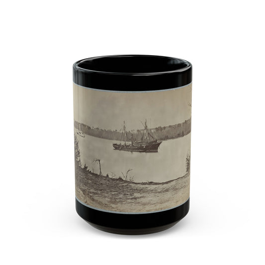 Looking Down James River From Dutch Gap, February 1865 (U.S. Civil War) Black Coffee Mug-15oz-The Sticker Space