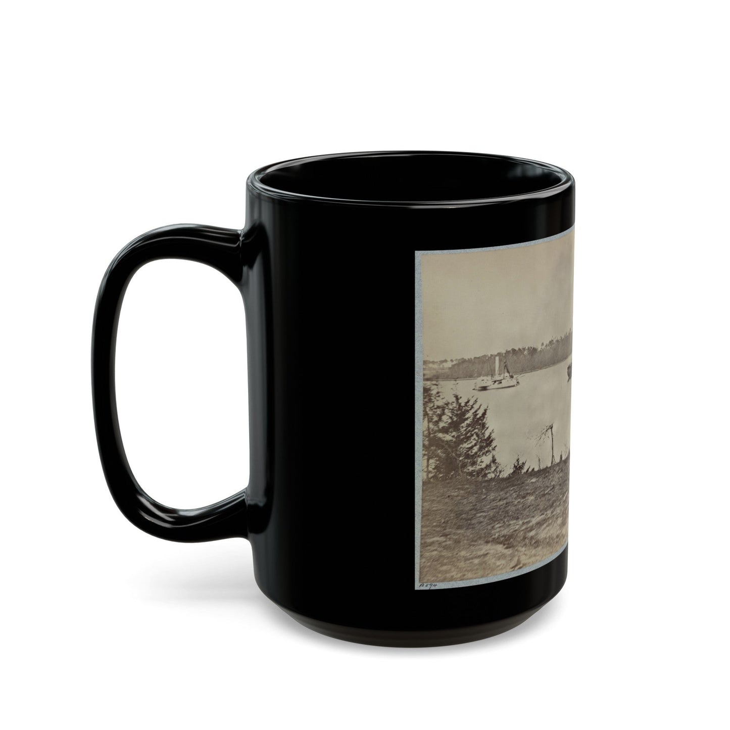 Looking Down James River From Dutch Gap, February 1865 (U.S. Civil War) Black Coffee Mug-The Sticker Space