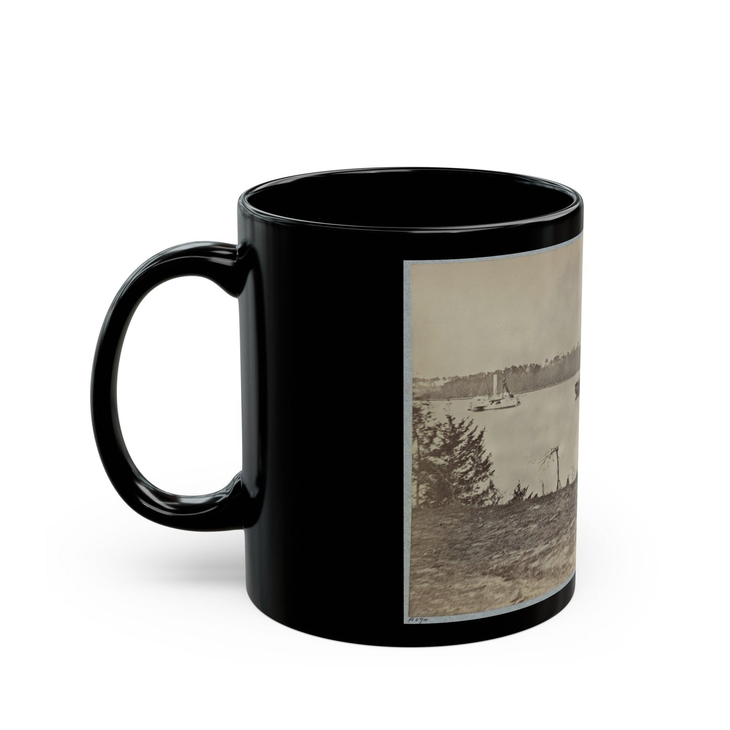 Looking Down James River From Dutch Gap, February 1865 (U.S. Civil War) Black Coffee Mug-The Sticker Space