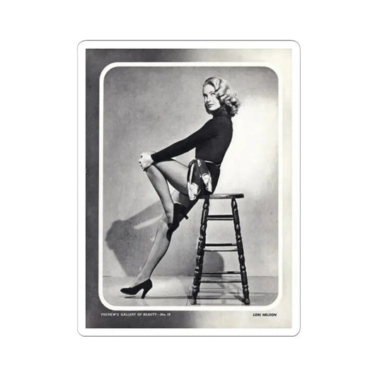 Lori Nelson #04 - Vintage B&W Full Body Leggy Cheesecake Pin-Up Photo (Vintage Female Icon) STICKER Vinyl Kiss-Cut Decal 2 Inch White - The Sticker Space