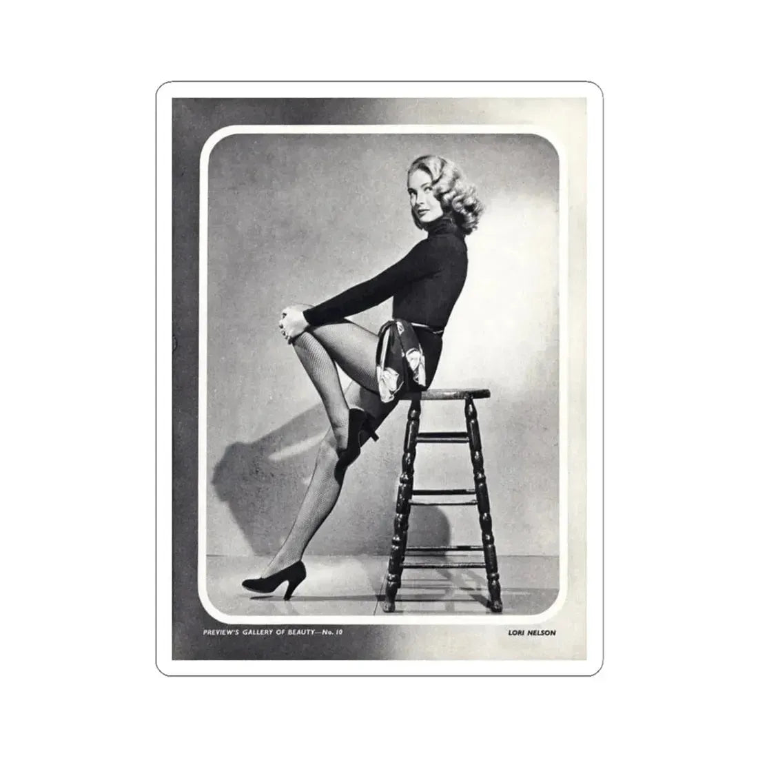 Lori Nelson #04 - Vintage B&W Full Body Leggy Cheesecake Pin-Up Photo (Vintage Female Icon) STICKER Vinyl Kiss-Cut Decal 3 Inch White - The Sticker Space