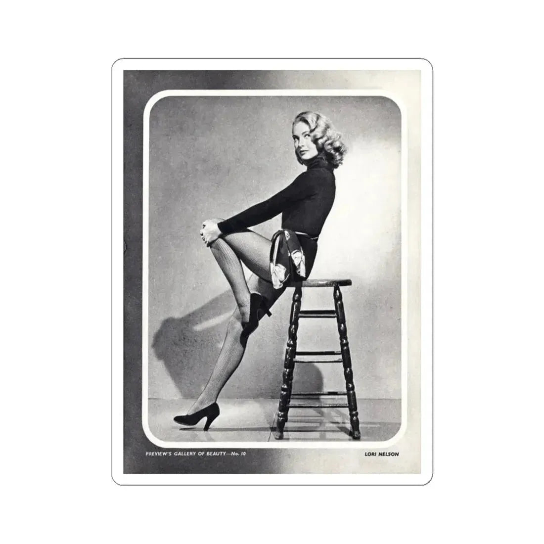 Lori Nelson #04 - Vintage B&W Full Body Leggy Cheesecake Pin-Up Photo (Vintage Female Icon) STICKER Vinyl Kiss-Cut Decal 4 Inch White - The Sticker Space