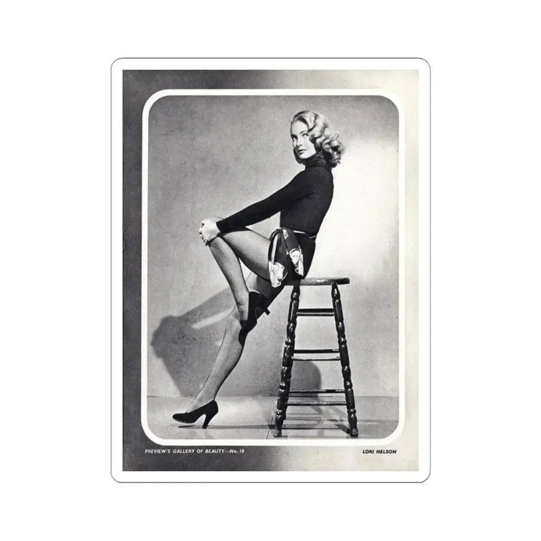 Lori Nelson #04 - Vintage B&W Full Body Leggy Cheesecake Pin-Up Photo (Vintage Female Icon) STICKER Vinyl Kiss-Cut Decal 6 Inch White - The Sticker Space