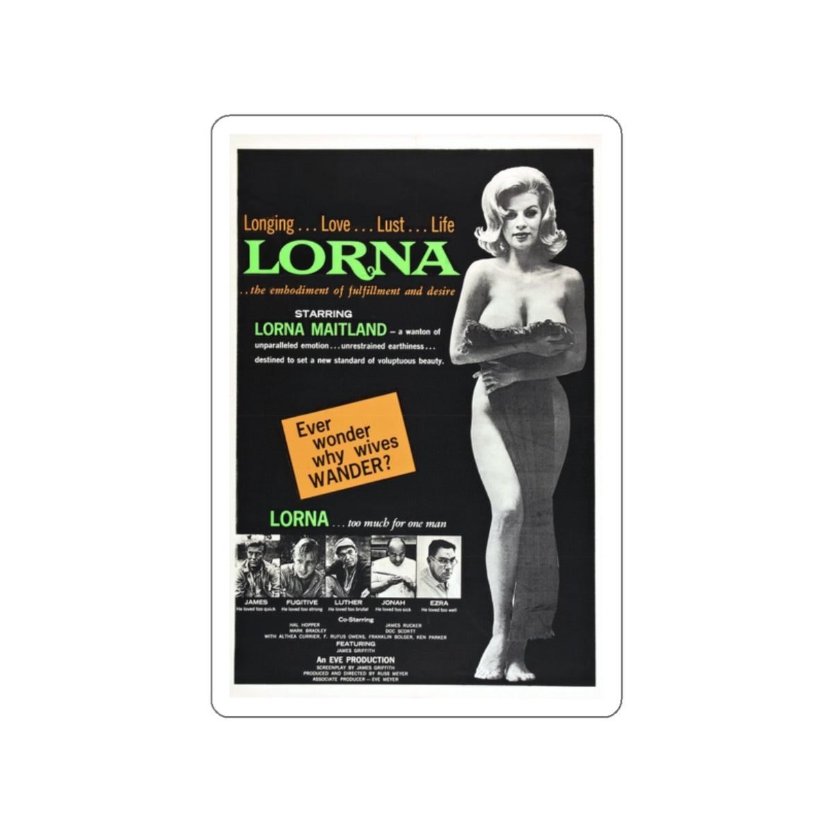 LORNA 1964 Movie Poster STICKER Vinyl Die-Cut Decal-2 Inch-The Sticker Space