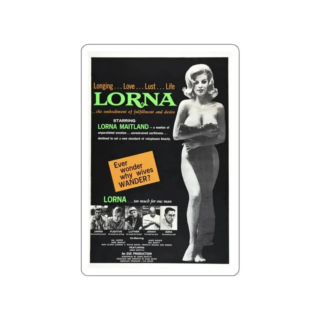 LORNA 1964 Movie Poster STICKER Vinyl Die-Cut Decal 3 Inch - The Sticker Space