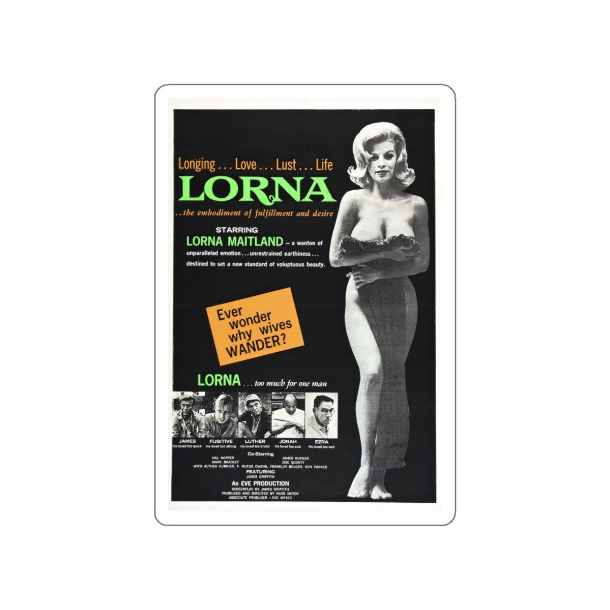 LORNA 1964 Movie Poster STICKER Vinyl Die-Cut Decal-6 Inch-The Sticker Space