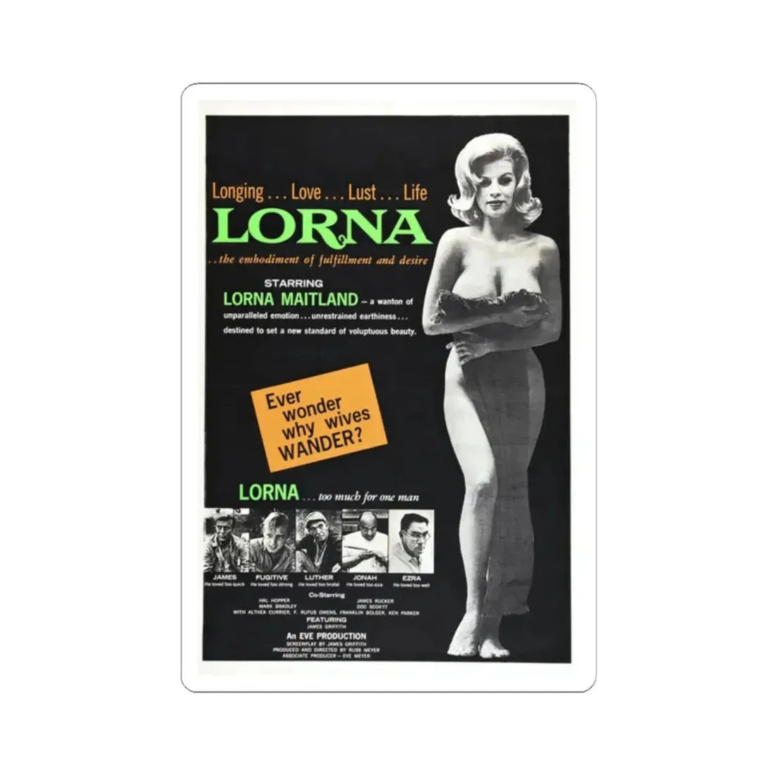 LORNA 1964 Movie Poster - STICKER Vinyl Kiss-Cut Decal 2 Inch White - The Sticker Space
