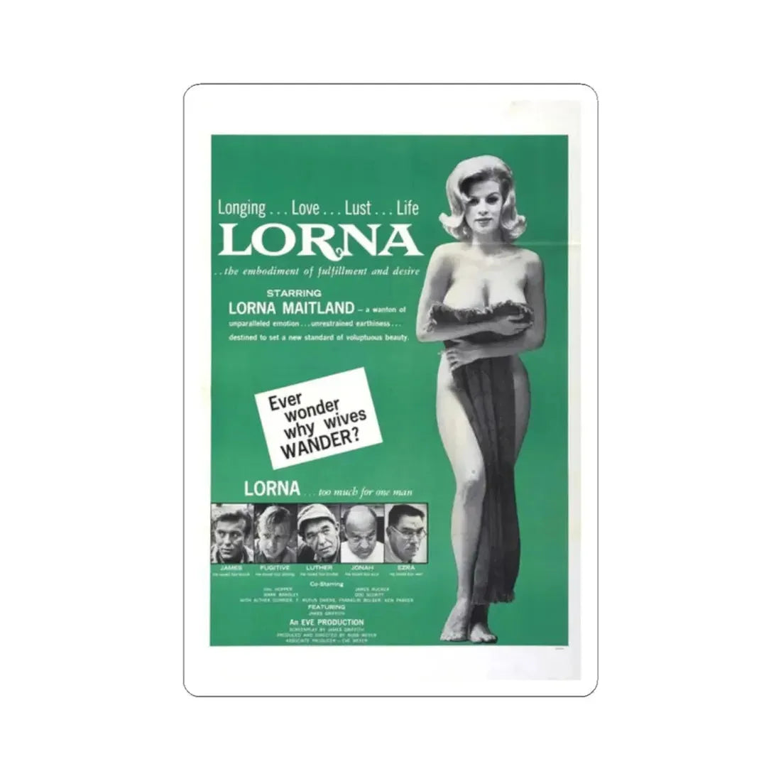 LORNA (2) 1964 Movie Poster - STICKER Vinyl Kiss-Cut Decal 2 Inch White - The Sticker Space