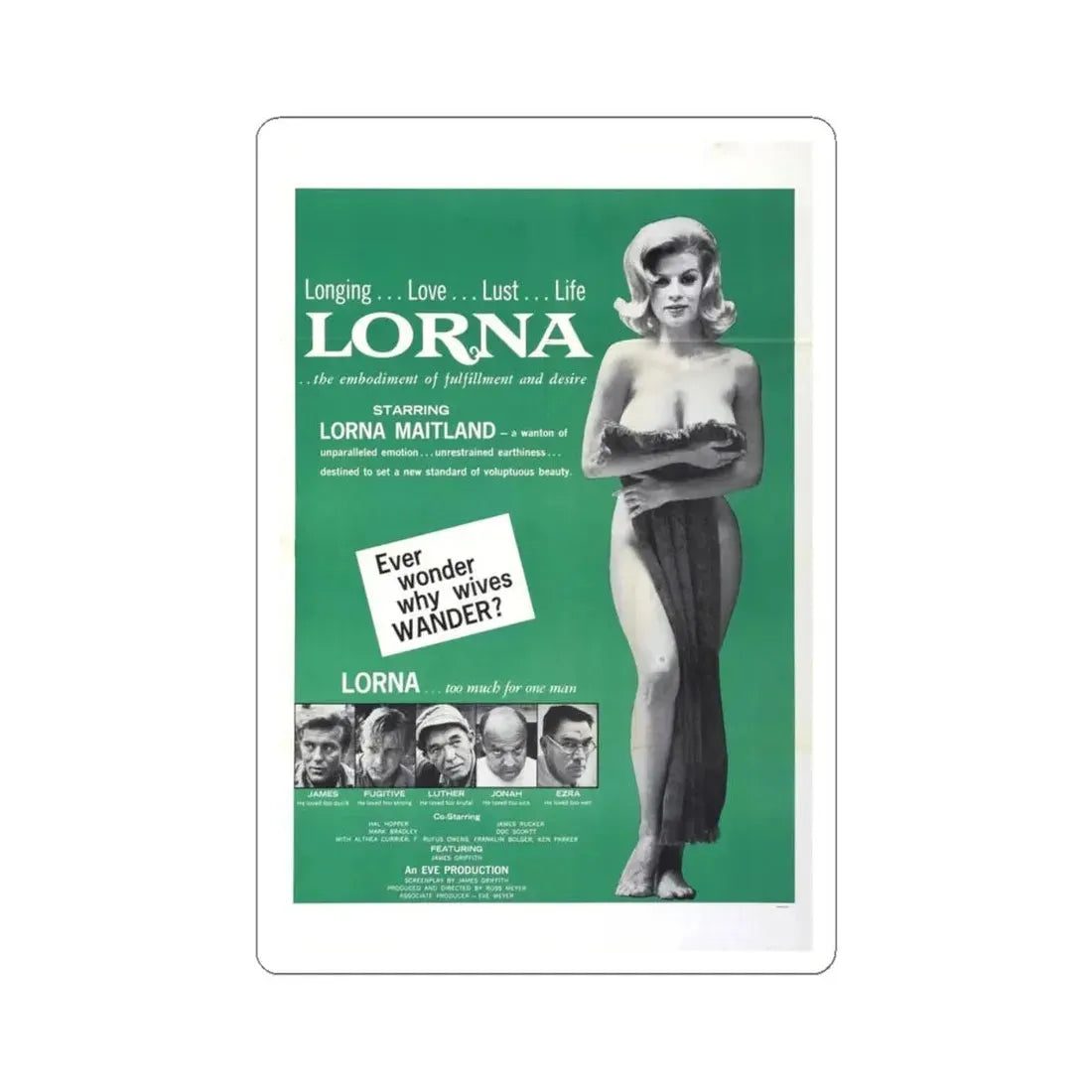 LORNA (2) 1964 Movie Poster - STICKER Vinyl Kiss-Cut Decal 4 Inch White - The Sticker Space