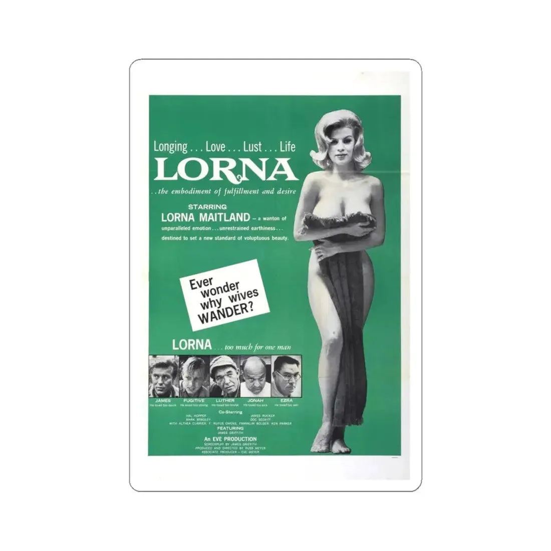 LORNA (2) 1964 Movie Poster - STICKER Vinyl Kiss-Cut Decal 6 Inch White - The Sticker Space