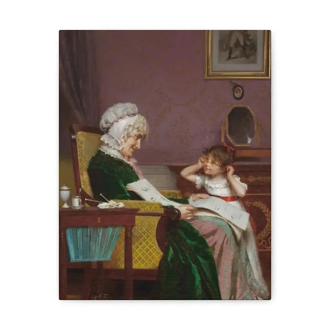 Louis Emile Adan (1839-1937) The First Lesson - Canvas Wall Art 11″ x 14″ 1.25" - The Sticker Space