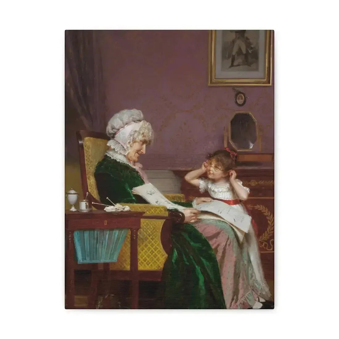Louis Emile Adan (1839-1937) The First Lesson - Canvas Wall Art 12″ x 16″ 1.25" - The Sticker Space