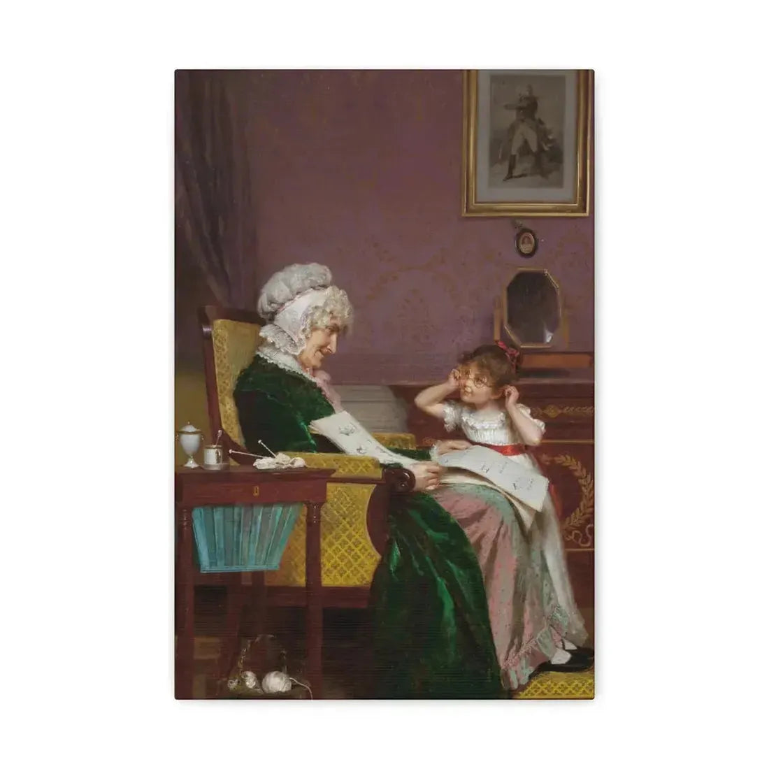 Louis Emile Adan (1839-1937) The First Lesson - Canvas Wall Art 12" x 18" 1.25" - The Sticker Space