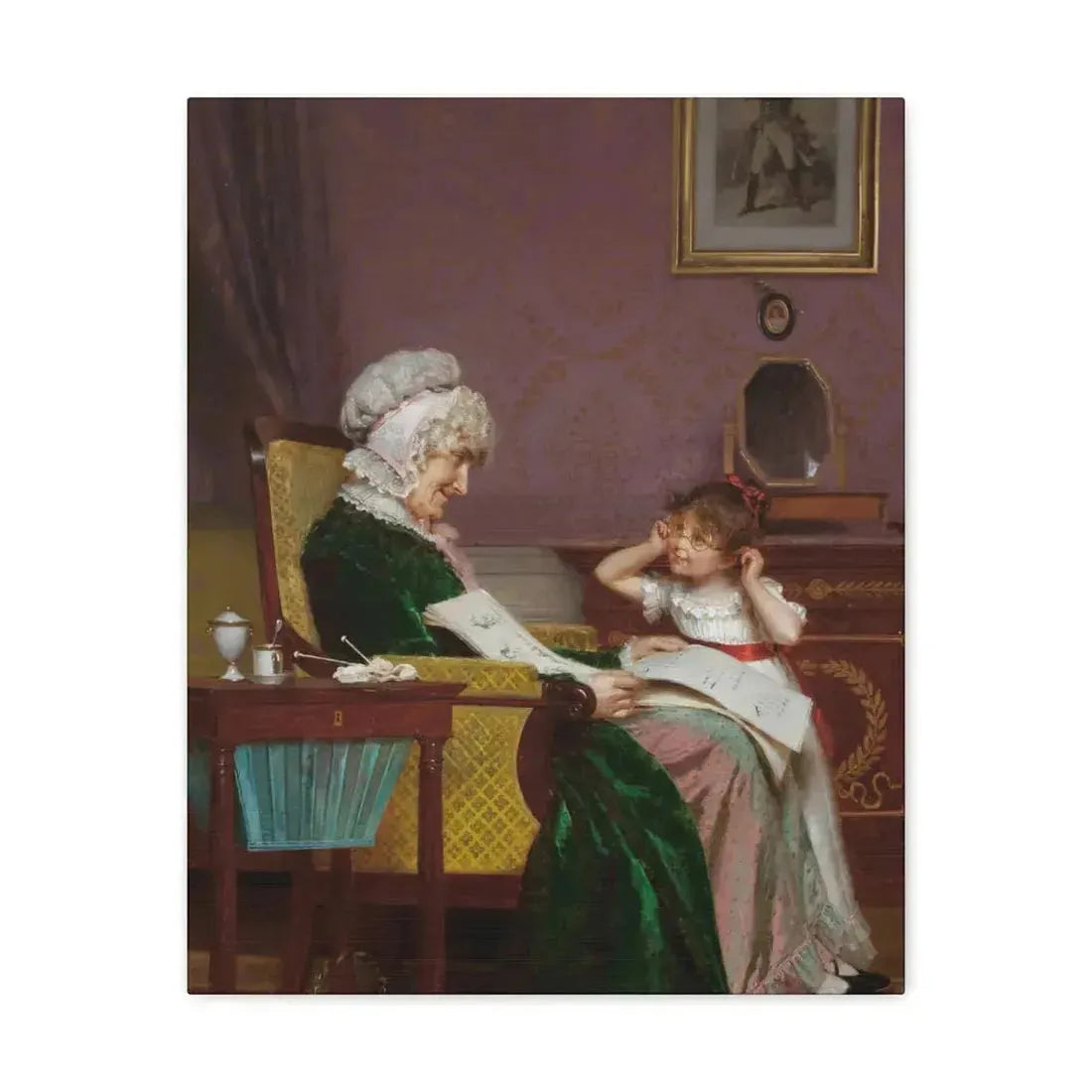 Louis Emile Adan (1839-1937) The First Lesson - Canvas Wall Art 16″ x 20″ 1.25" - The Sticker Space