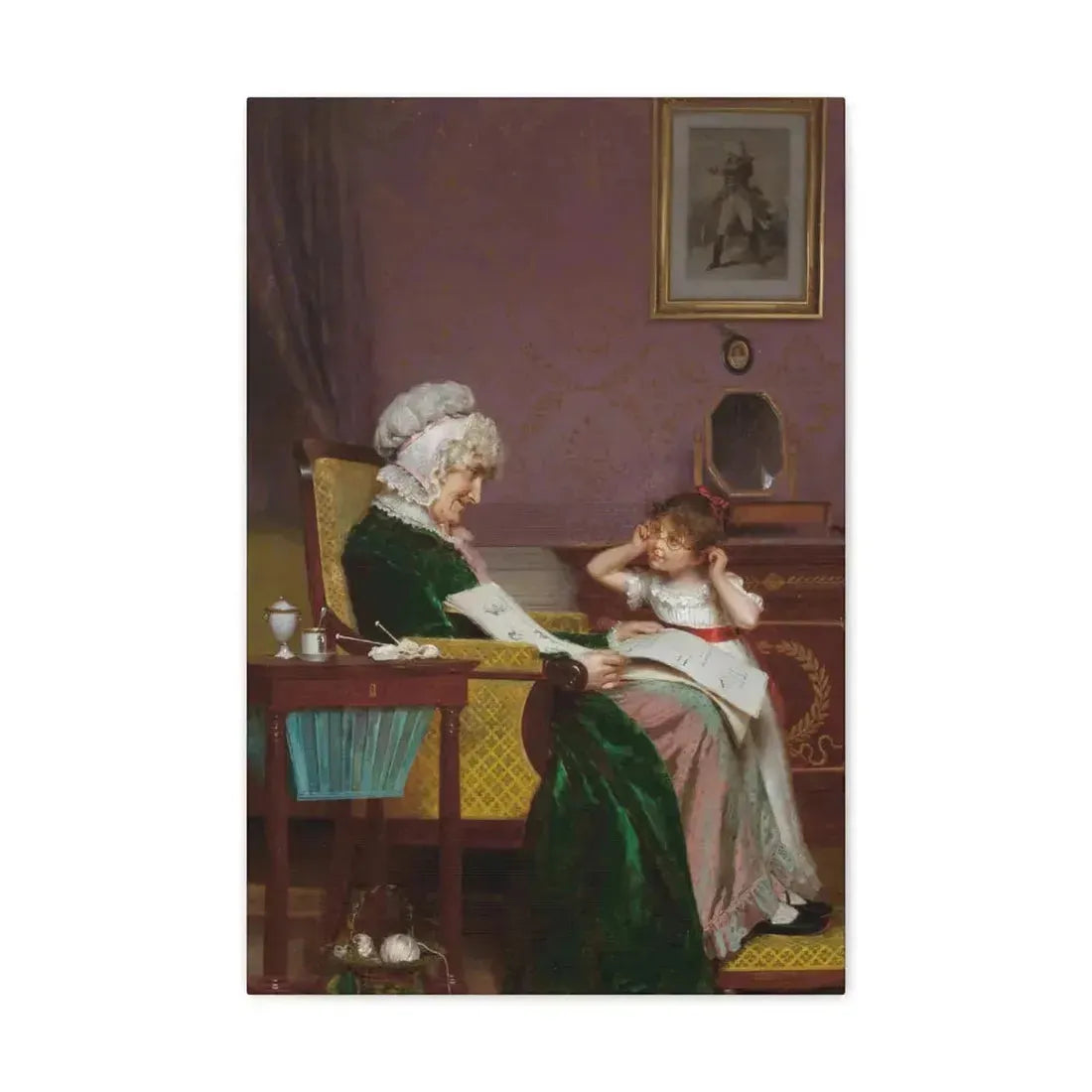 Louis Emile Adan (1839-1937) The First Lesson - Canvas Wall Art 16″ x 24″ 1.25" - The Sticker Space