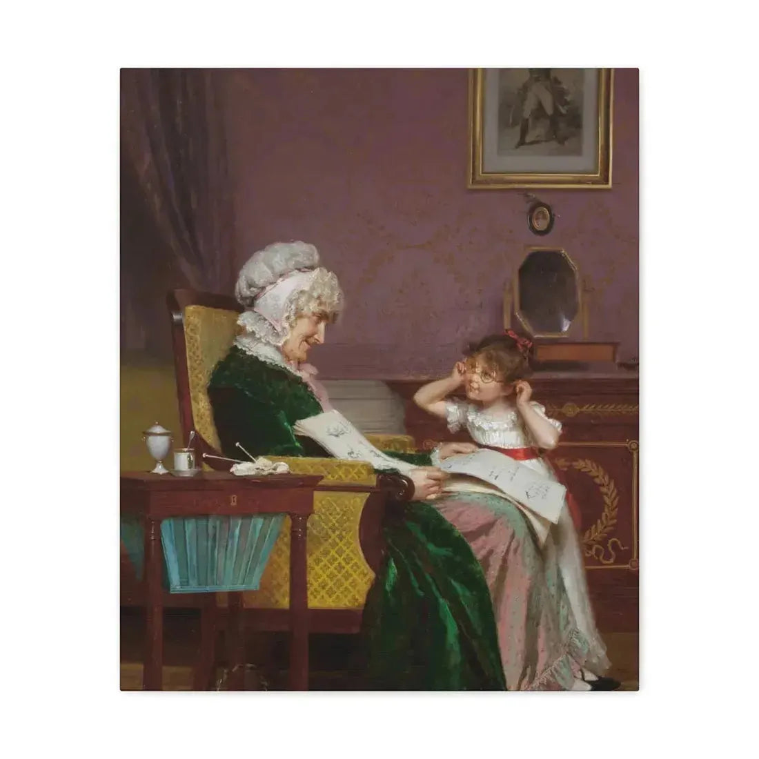 Louis Emile Adan (1839-1937) The First Lesson - Canvas Wall Art 20″ x 24″ 1.25" - The Sticker Space