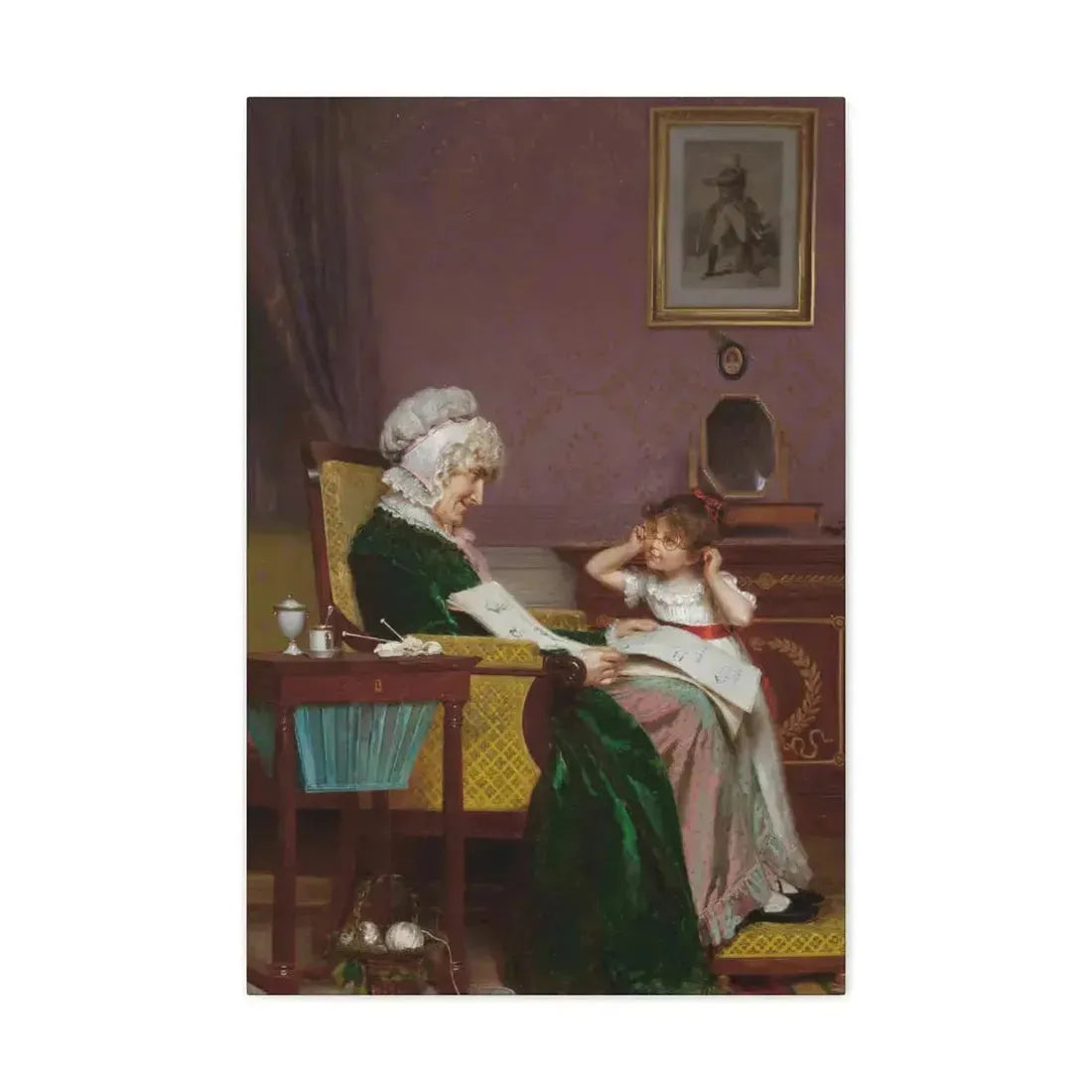 Louis Emile Adan (1839-1937) The First Lesson - Canvas Wall Art 20″ x 30″ 1.25" - The Sticker Space