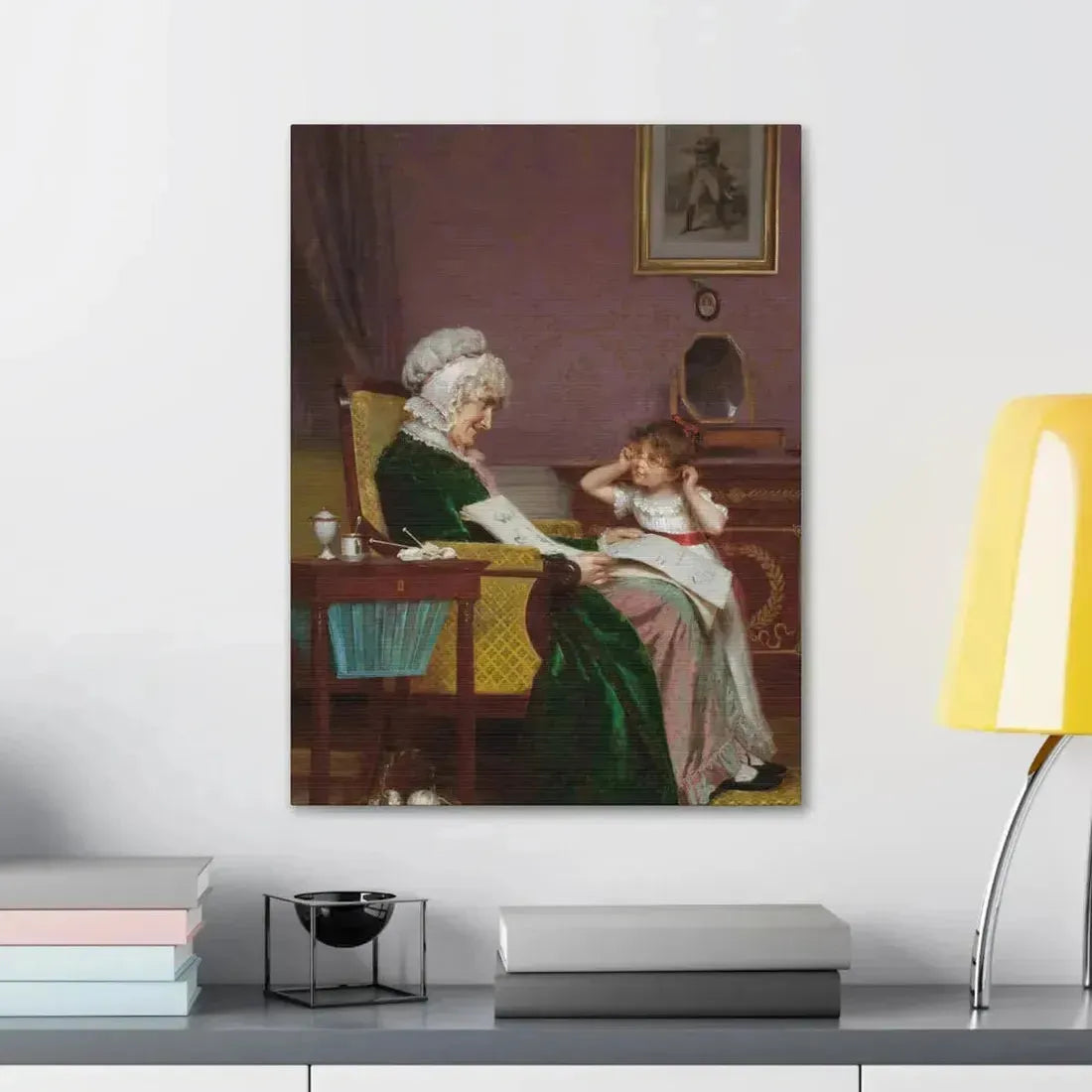 Louis Emile Adan (1839-1937) The First Lesson - Canvas Wall Art - The Sticker Space