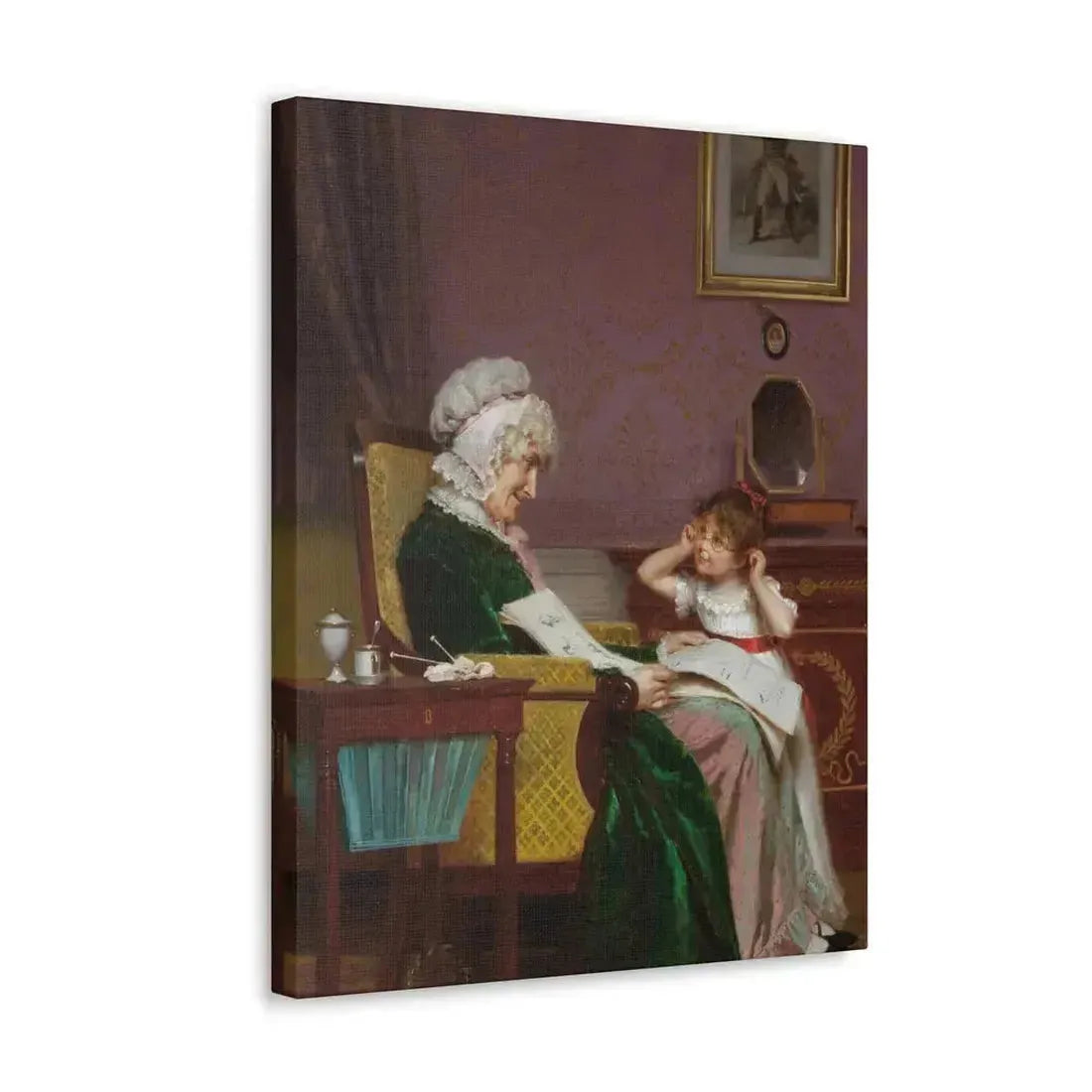 Louis Emile Adan (1839-1937) The First Lesson - Canvas Wall Art - The Sticker Space