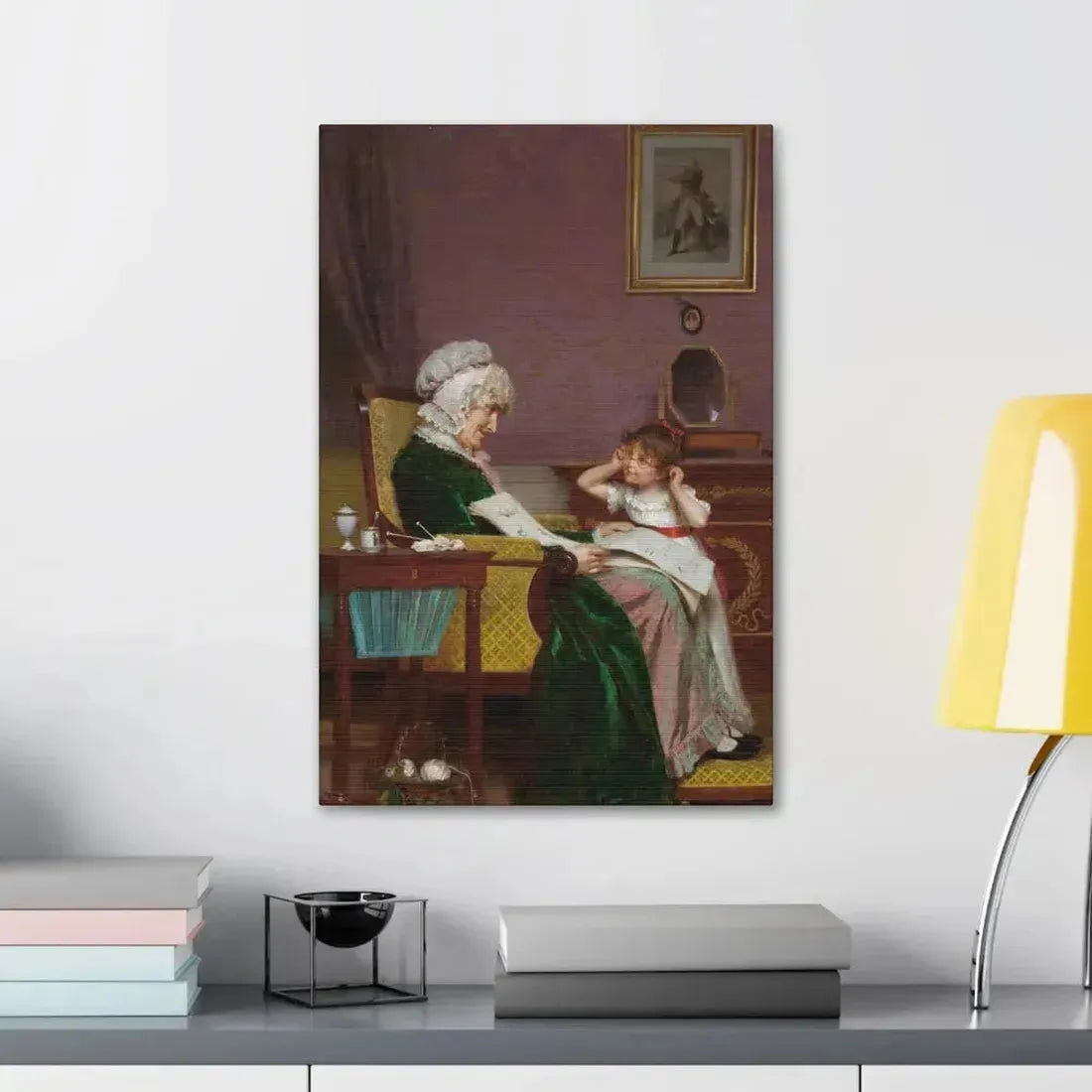 Louis Emile Adan (1839-1937) The First Lesson - Canvas Wall Art - The Sticker Space