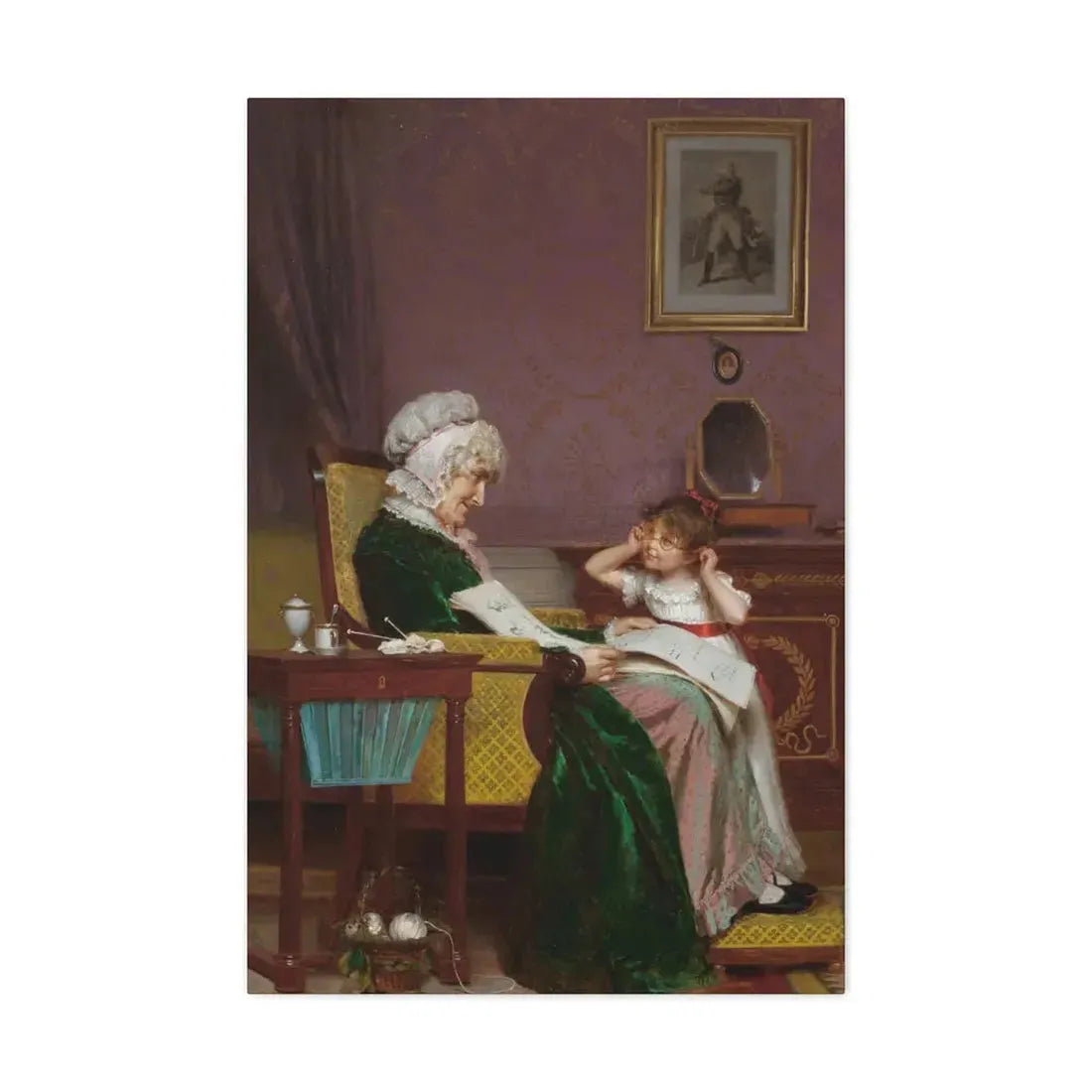 Louis Emile Adan (1839-1937) The First Lesson - Canvas Wall Art - The Sticker Space