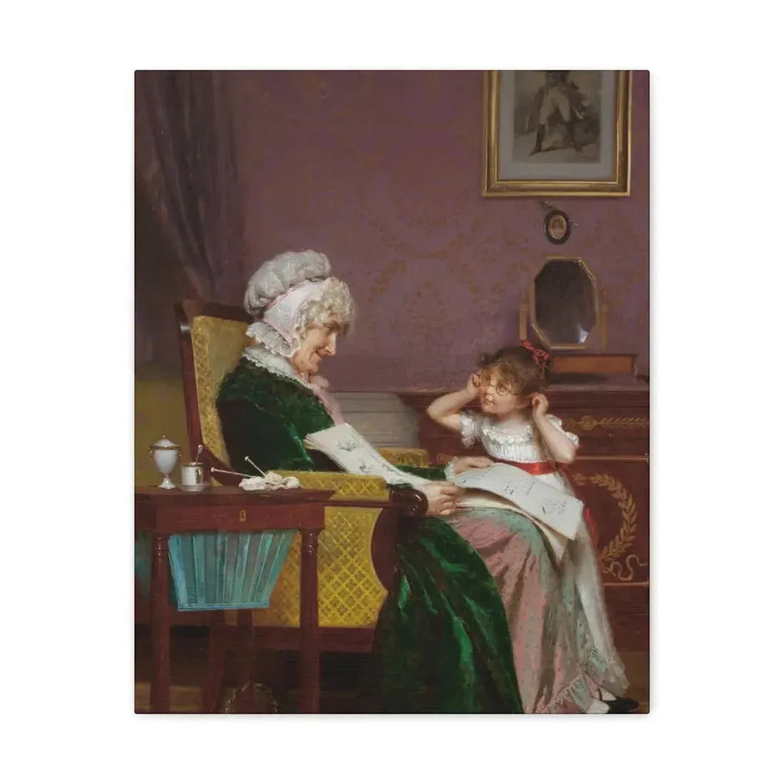 Louis Emile Adan (1839-1937) The First Lesson - Canvas Wall Art - The Sticker Space