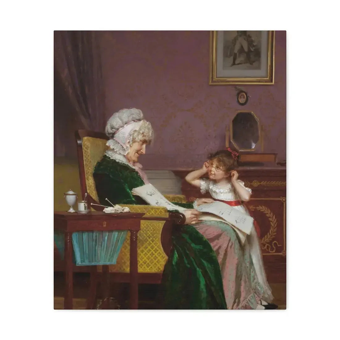 Louis Emile Adan (1839-1937) The First Lesson - Canvas Wall Art - The Sticker Space