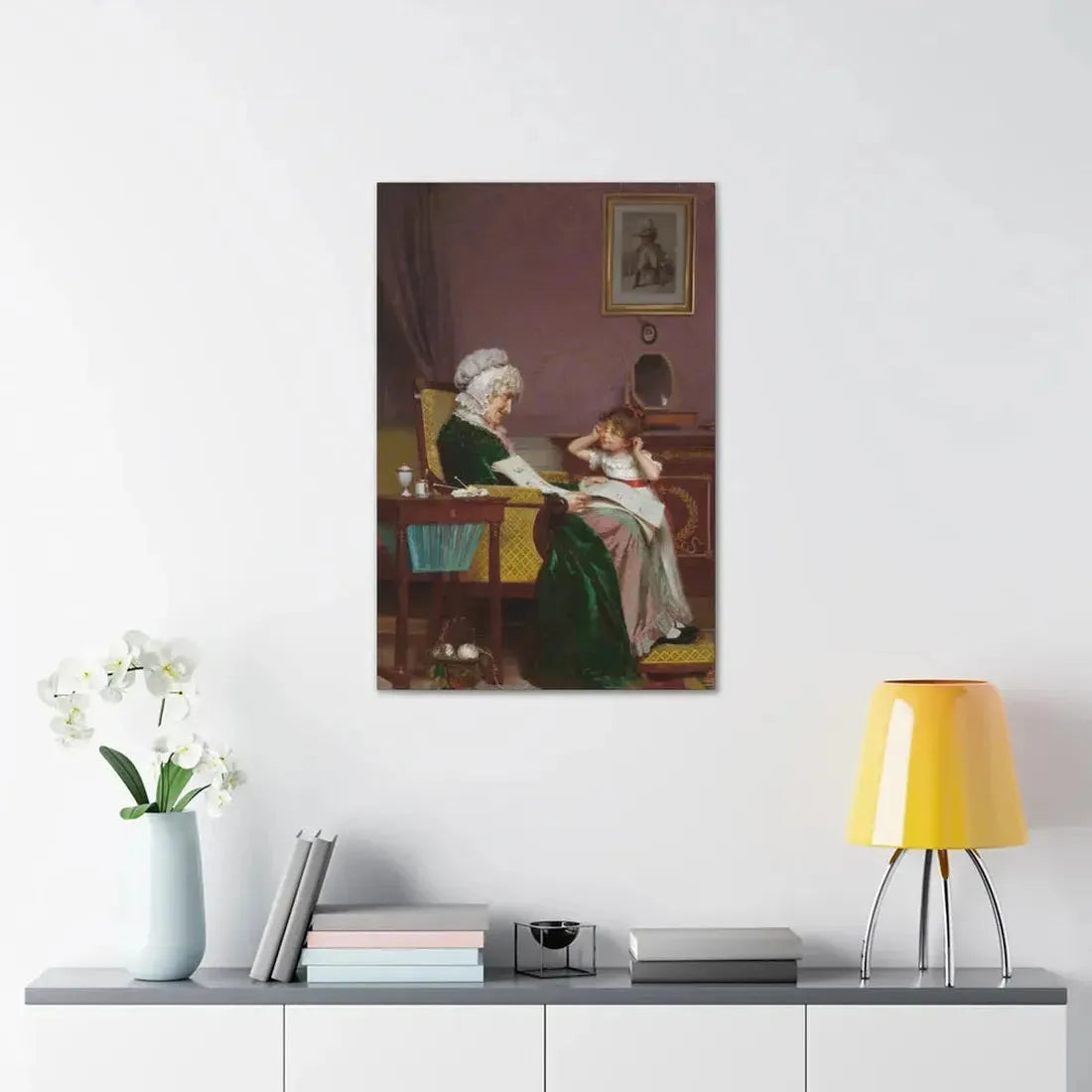 Louis Emile Adan (1839-1937) The First Lesson - Canvas Wall Art - The Sticker Space