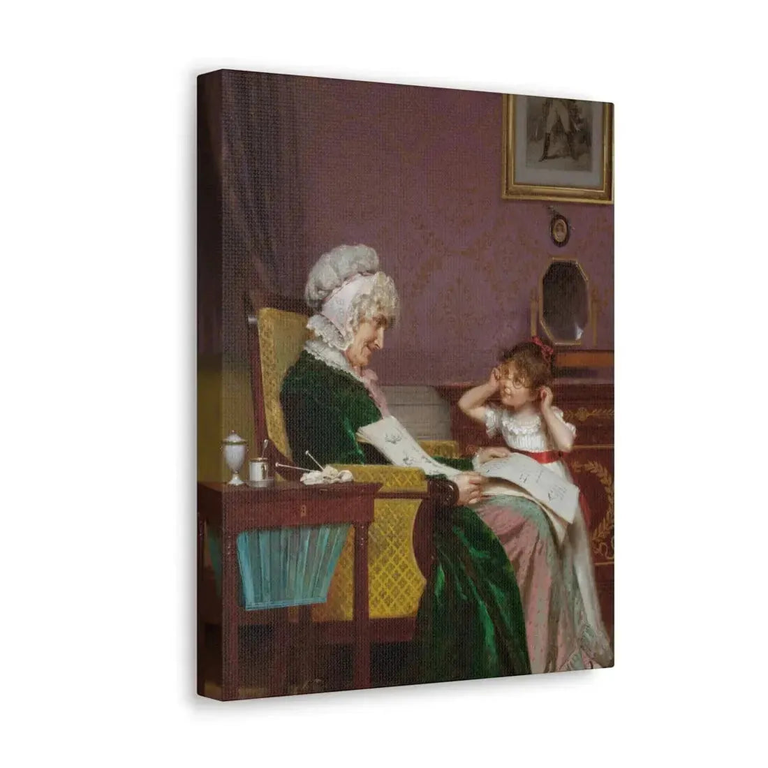 Louis Emile Adan (1839-1937) The First Lesson - Canvas Wall Art - The Sticker Space