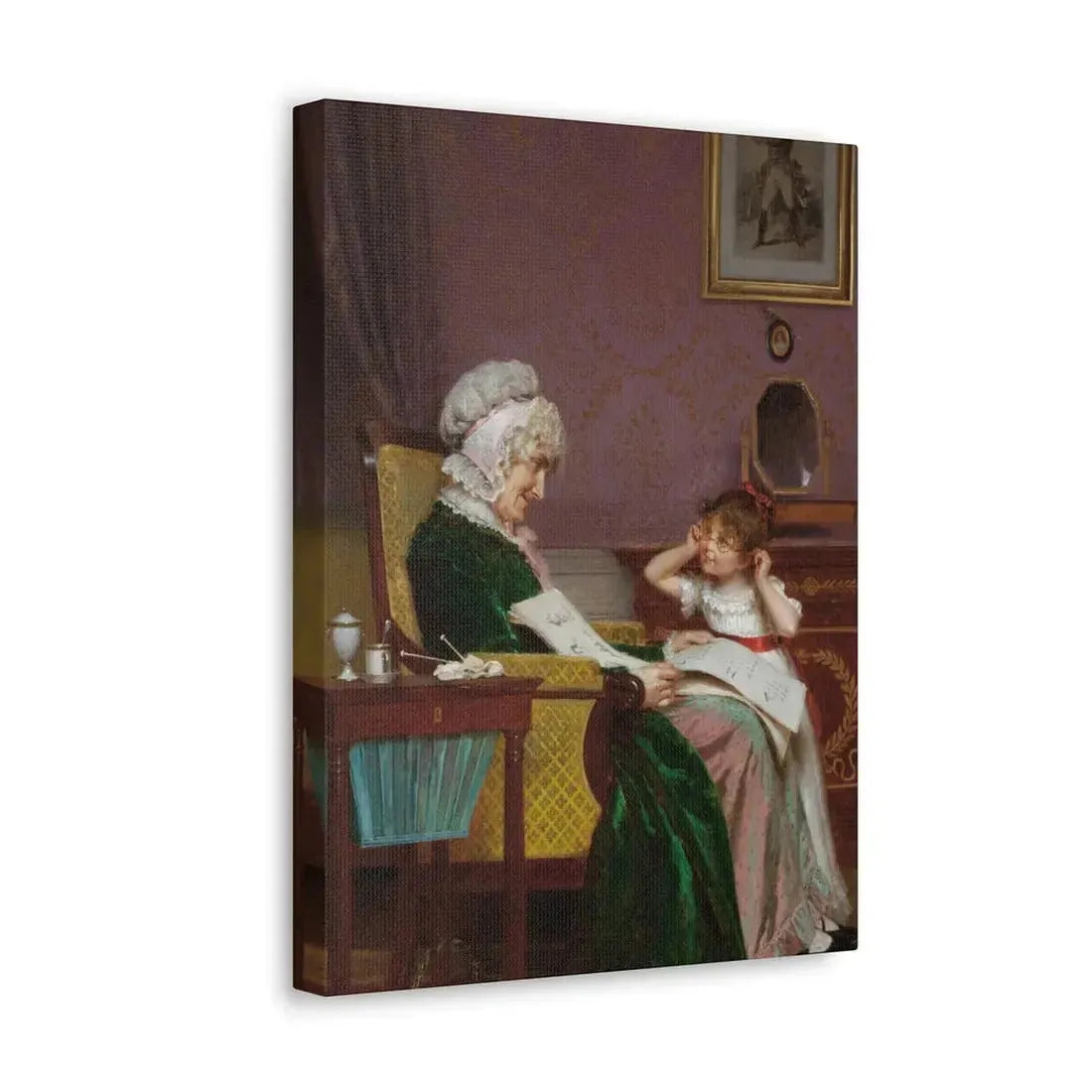 Louis Emile Adan (1839-1937) The First Lesson - Canvas Wall Art - The Sticker Space