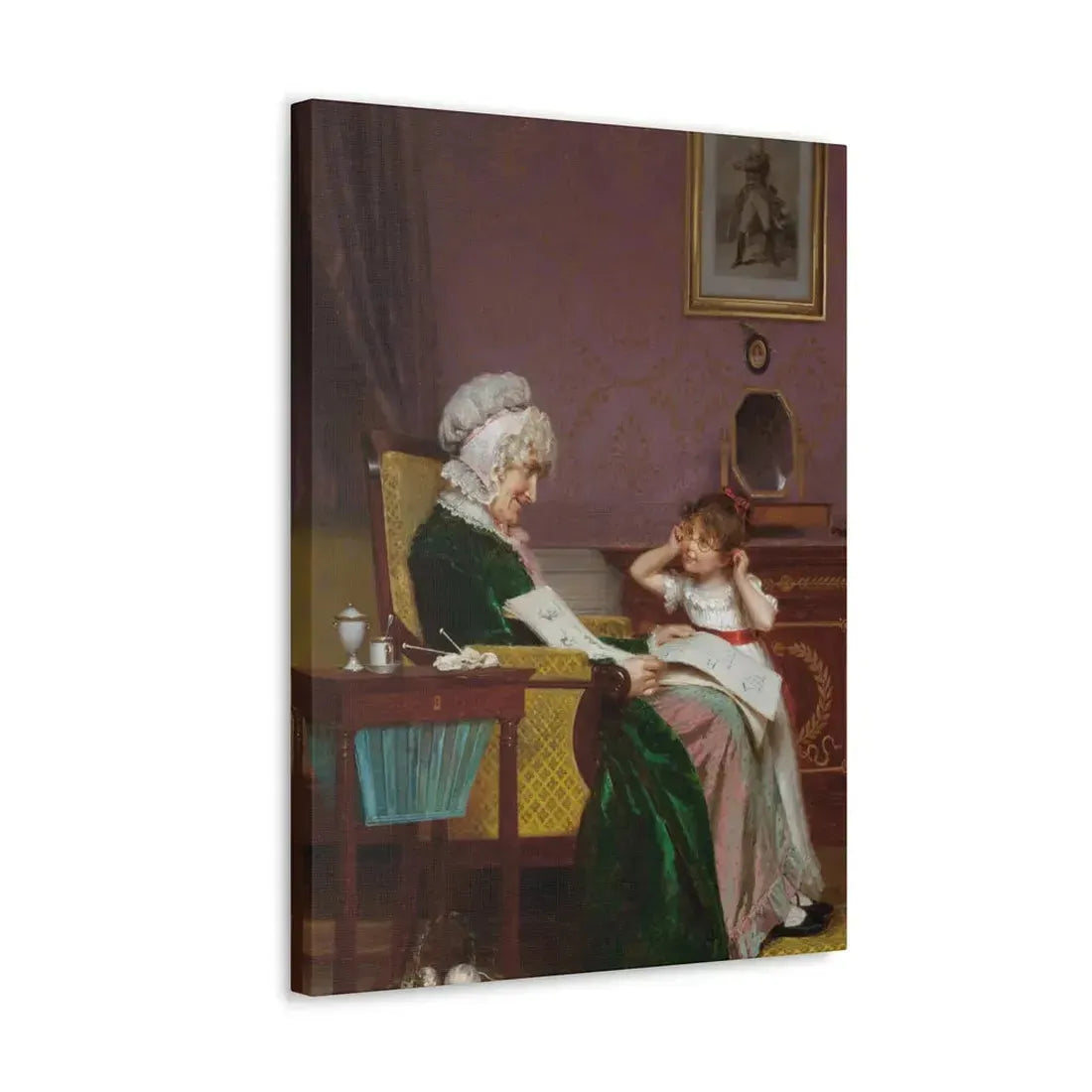 Louis Emile Adan (1839-1937) The First Lesson - Canvas Wall Art - The Sticker Space