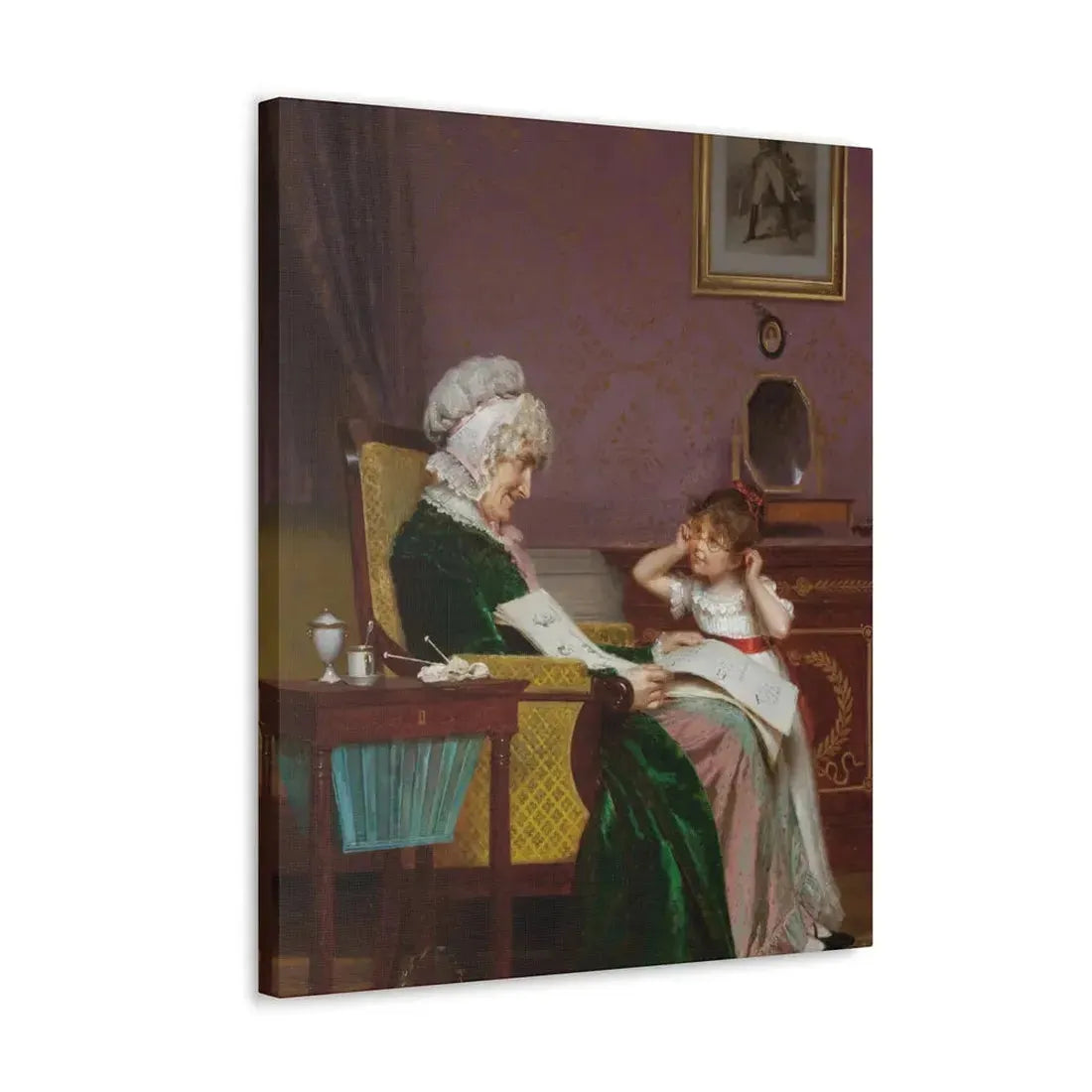 Louis Emile Adan (1839-1937) The First Lesson - Canvas Wall Art - The Sticker Space