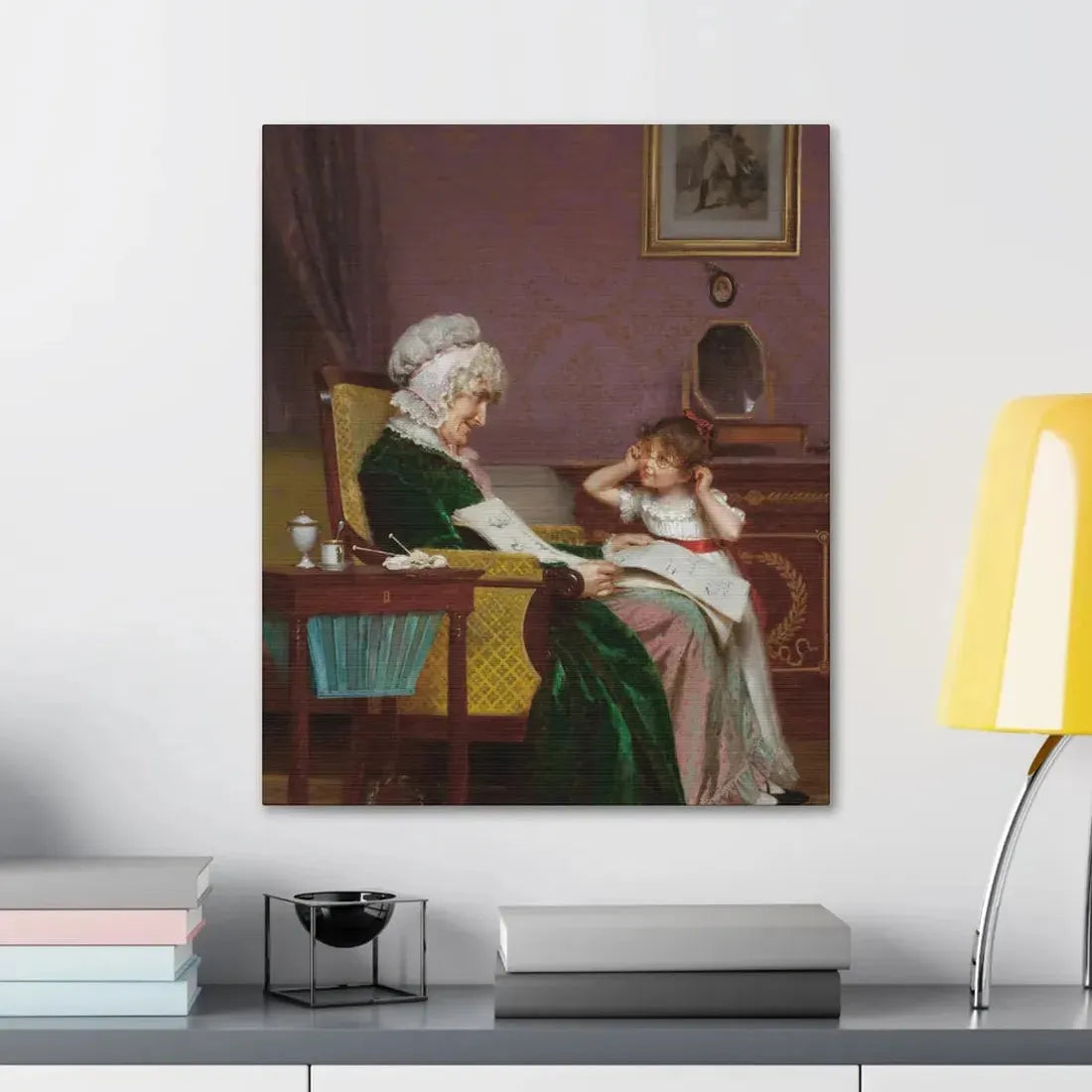 Louis Emile Adan (1839-1937) The First Lesson - Canvas Wall Art - The Sticker Space