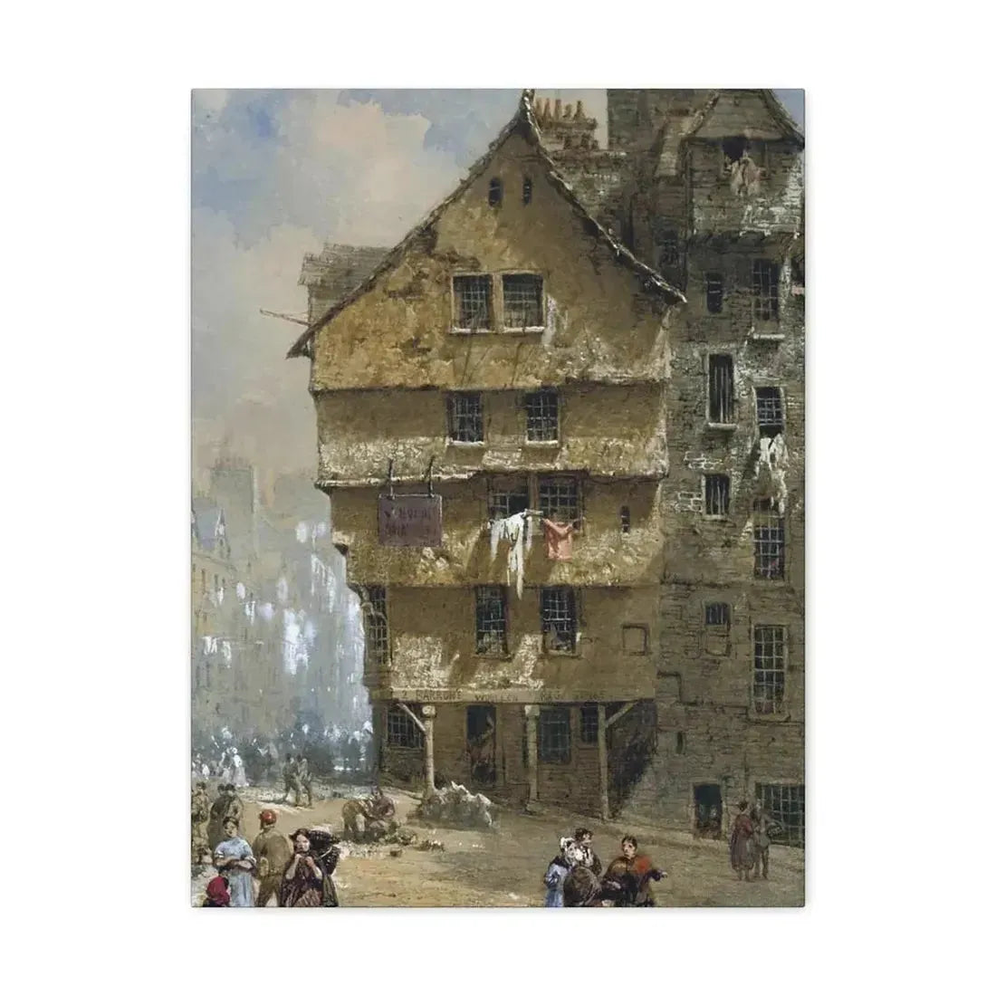 Louise Rayner (1832-1924) Head of the West Bow, Edinburgh - 1877 - Canvas Wall Art 18″ x 24″ 1.25" - The Sticker Space
