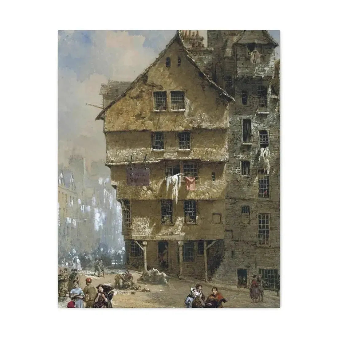 Louise Rayner (1832-1924) Head of the West Bow, Edinburgh - 1877 - Canvas Wall Art 24″ x 30″ 1.25" - The Sticker Space