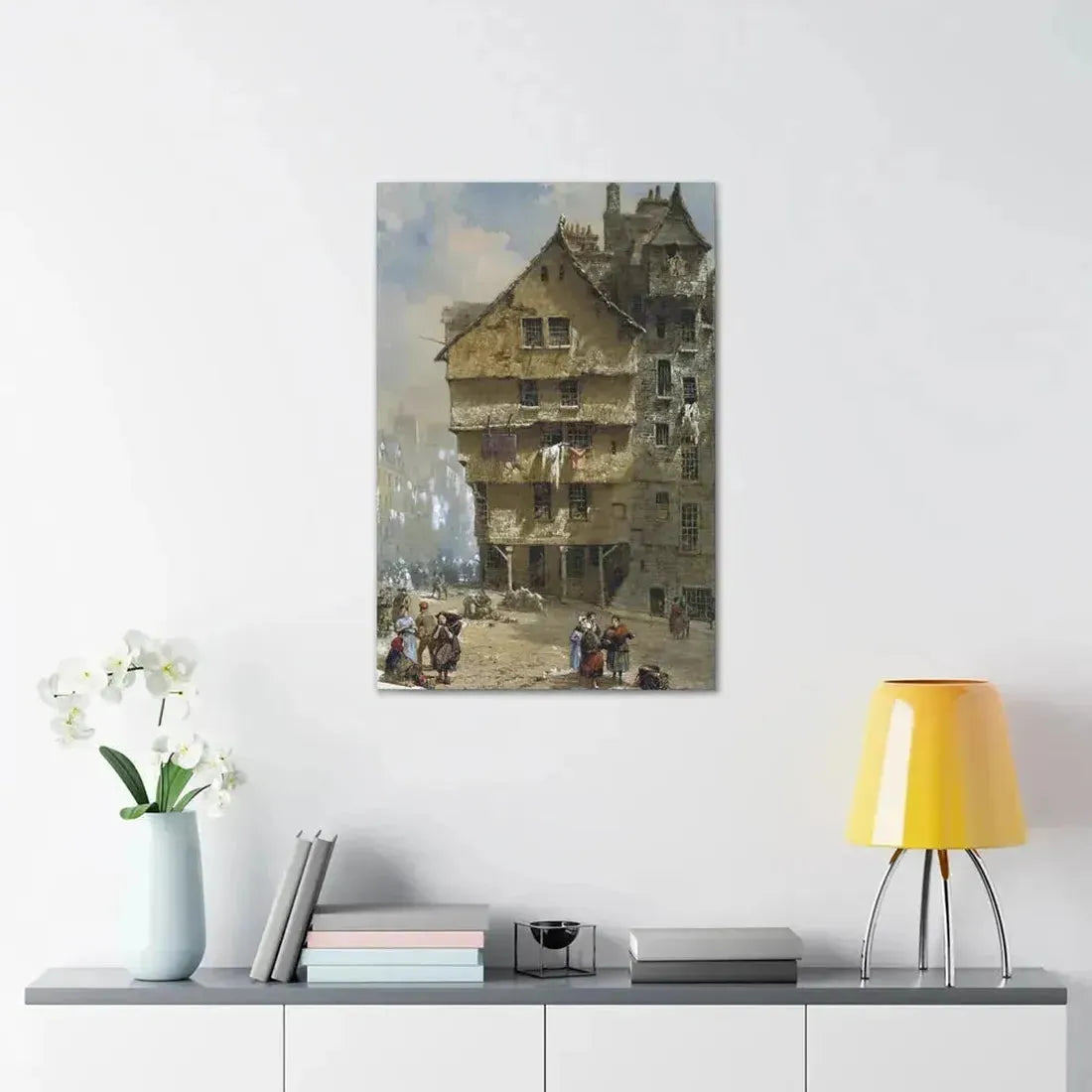 Louise Rayner (1832-1924) Head of the West Bow, Edinburgh - 1877 - Canvas Wall Art - The Sticker Space