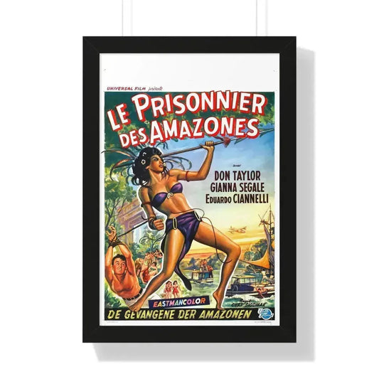LOVE SLAVES OF THE AMAZON (BELGIAN) 1957 - Framed Movie Poster 16″ x 24″ Black - The Sticker Space